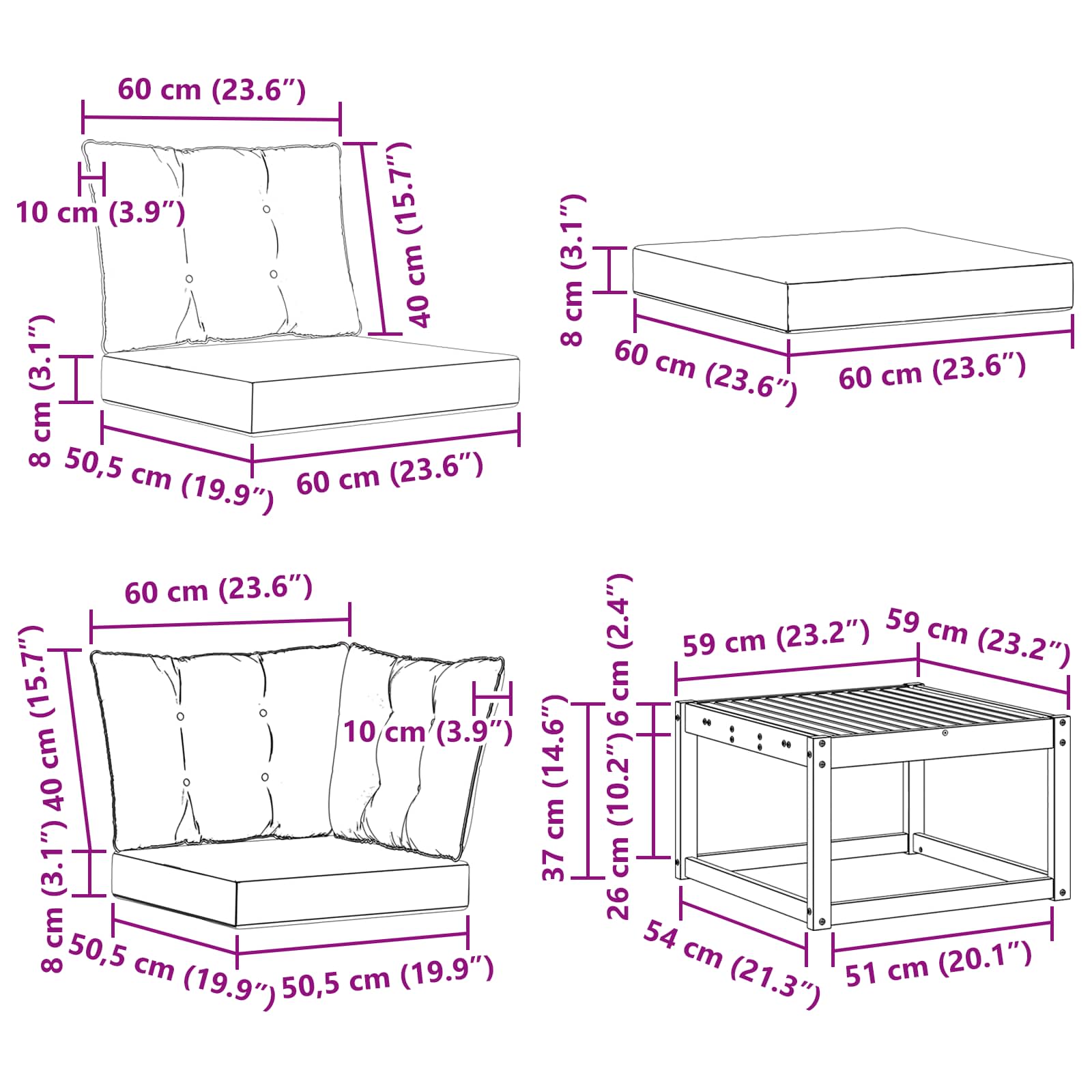 Set vanjskih sofa 9 pcs Bijela i crna