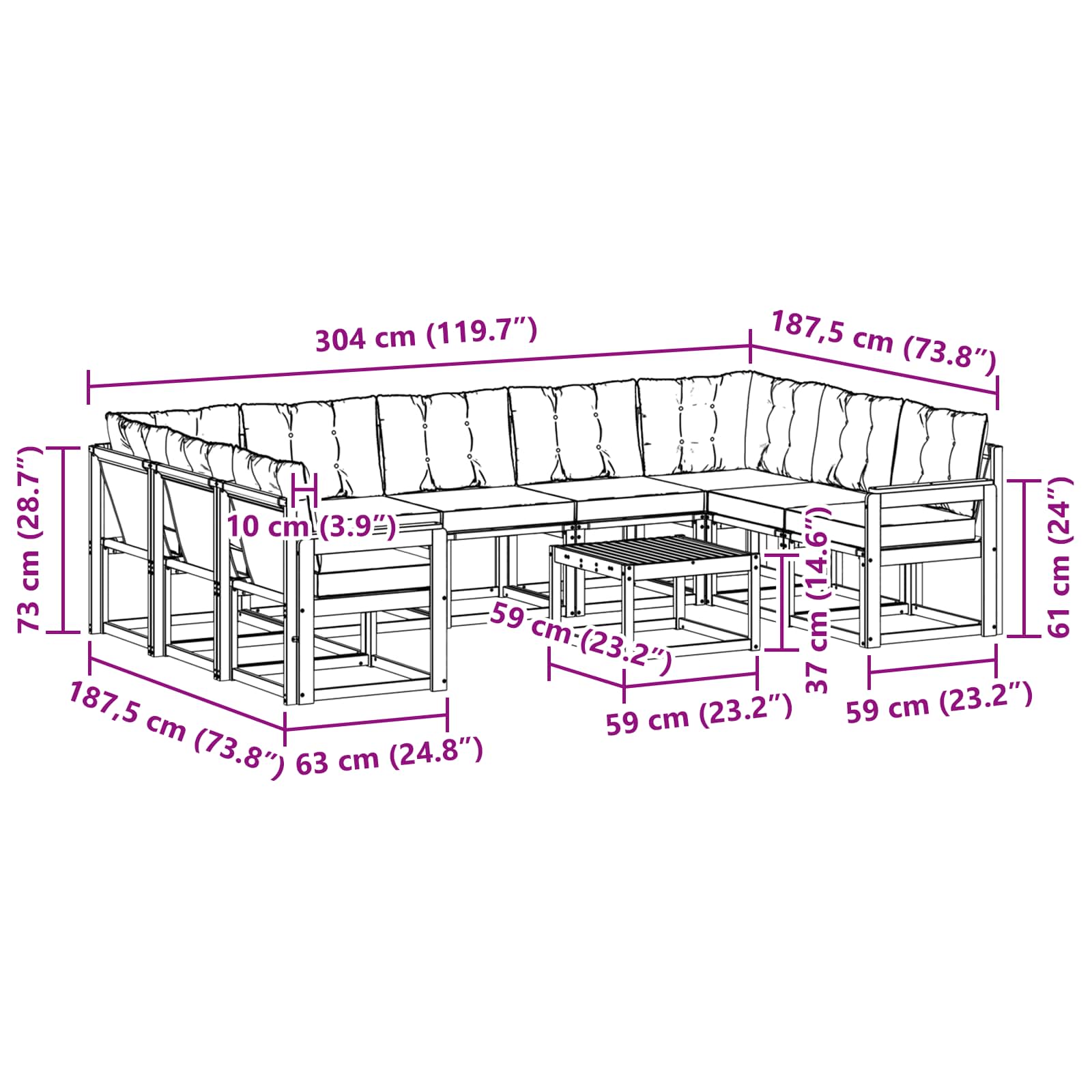 Set vanjskih sofa s jastukom 10 pcs Bijela i svjetlosiva
