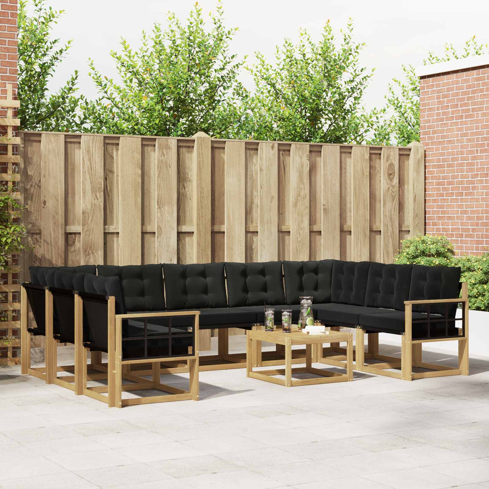 Set vanjskih sofa s jastukom 10 pcs Bijela i crna