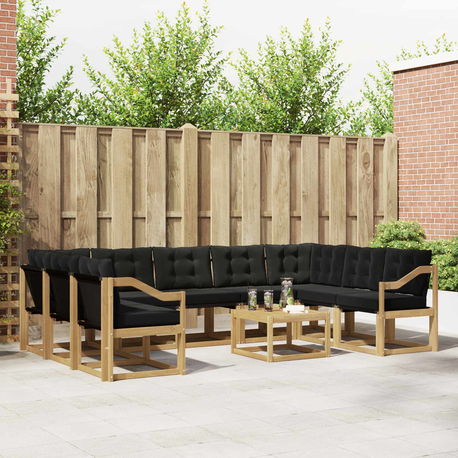 Set vanjskih sofa s jastukom 10 pcs Bijela i crna
