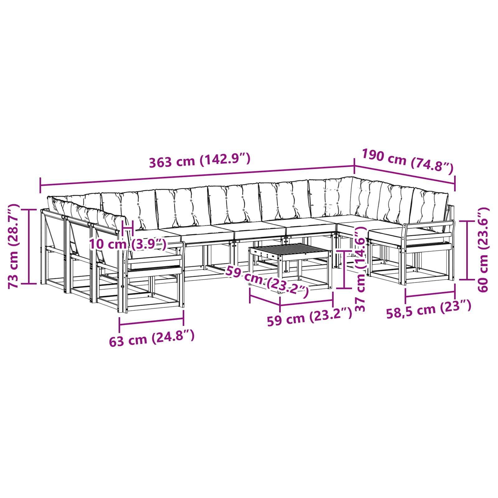 Set vanjskih sofa s jastukom 11 pcs Bijela i svjetlosiva