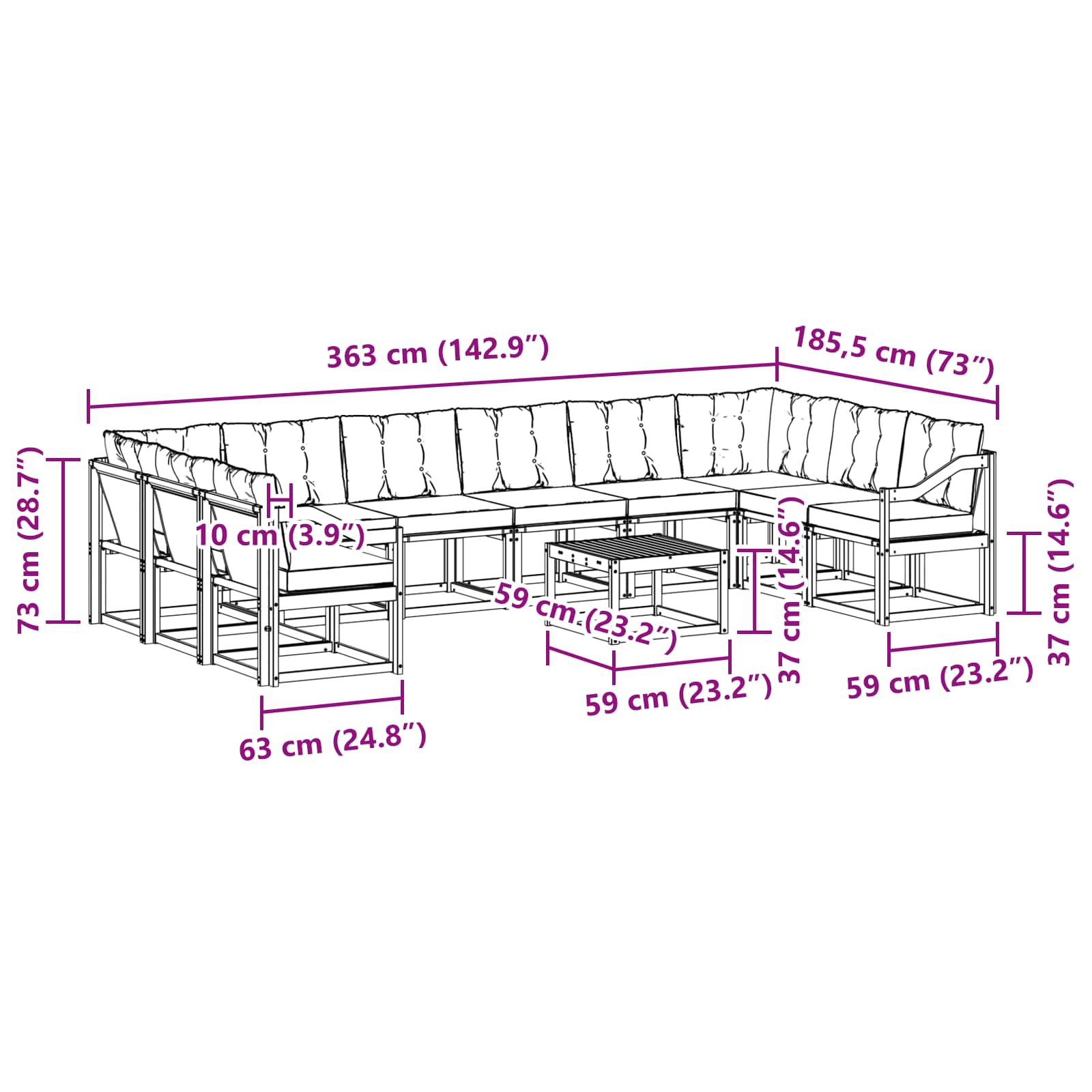Set vanjskih sofa s jastukom 11 pcs Bijela i svjetlosiva