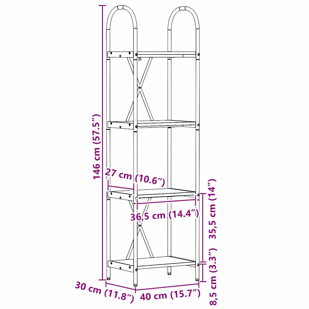 Polica Crni hrast 40 x 30 x 146 cm Konstruirano drvo