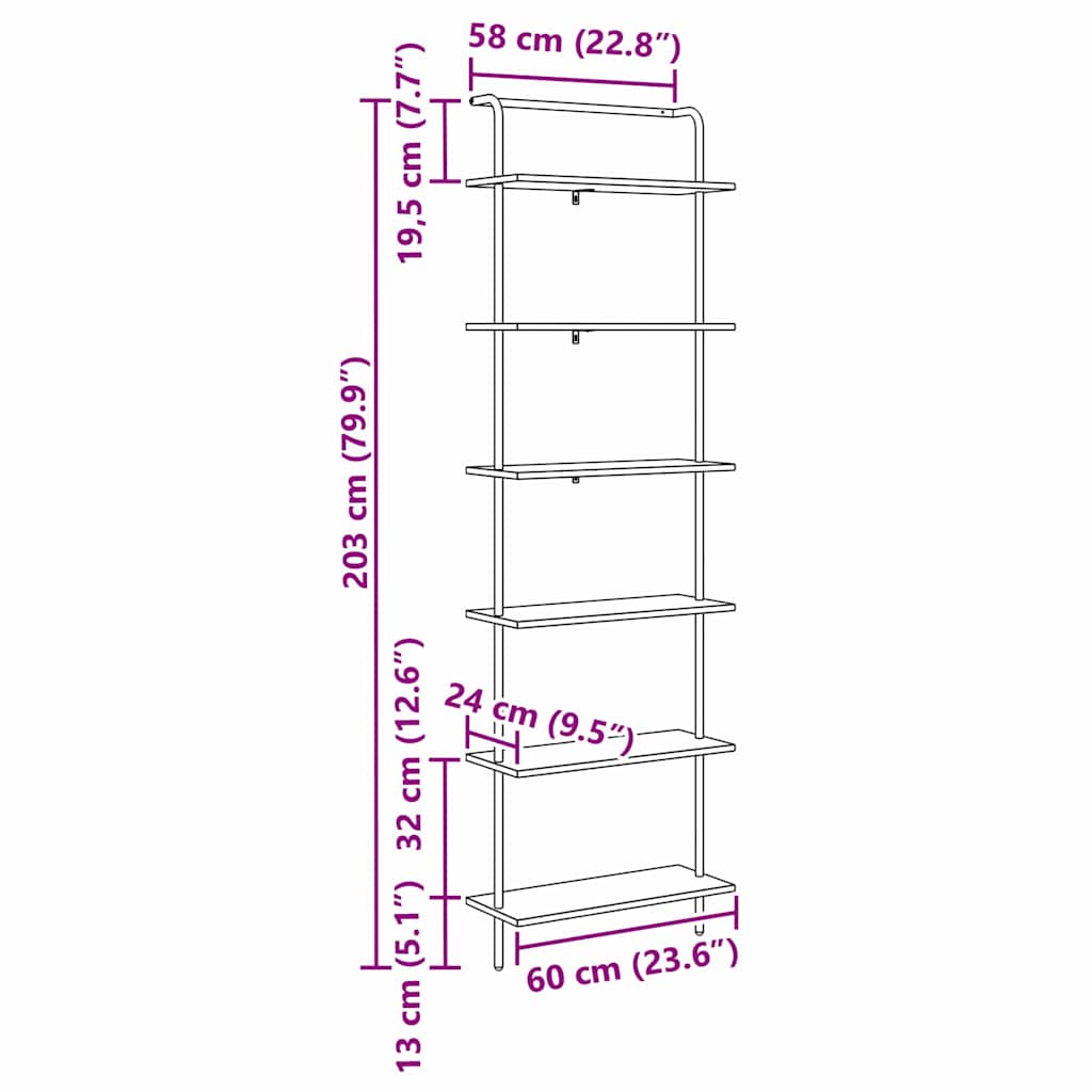 Polica Umjetnički hrast 60 x 24 x 203 cm Konstruirano drvo