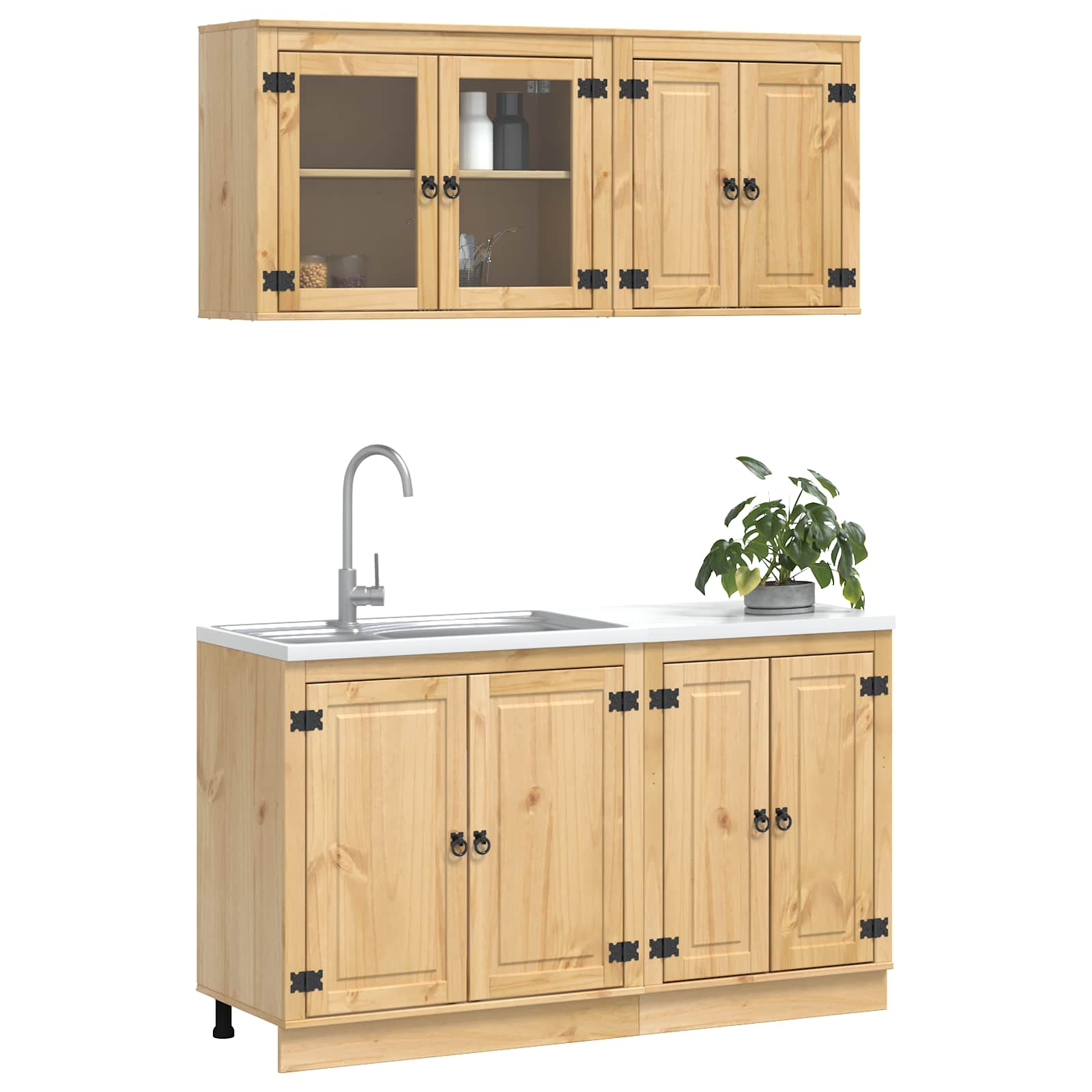 Cabinet s policom SKI 4 pcs Medeno Smeđa Čvrsto borovo drvo