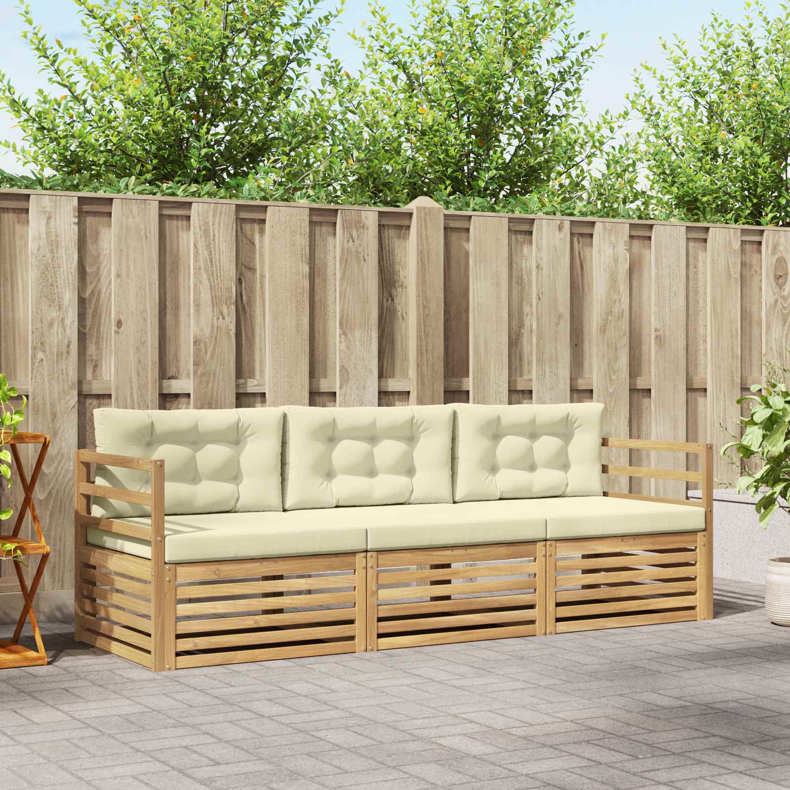 Set vanjskih sofa s jastukom 3 pcs Bijela i krem Poliester
