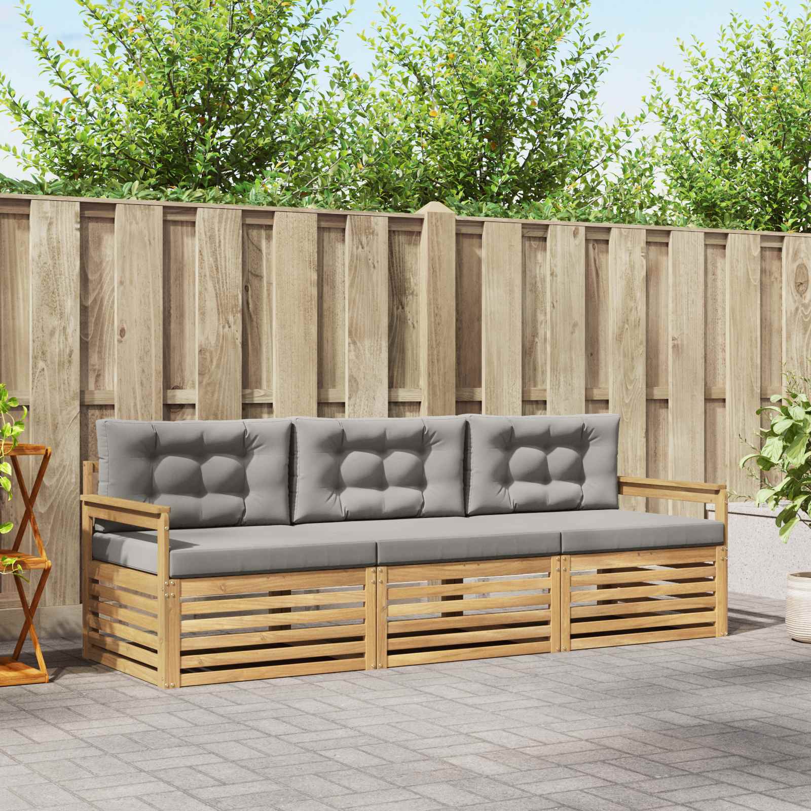 Set vanjskih sofa 3 pcs Bijela i svjetlosiva Poliester