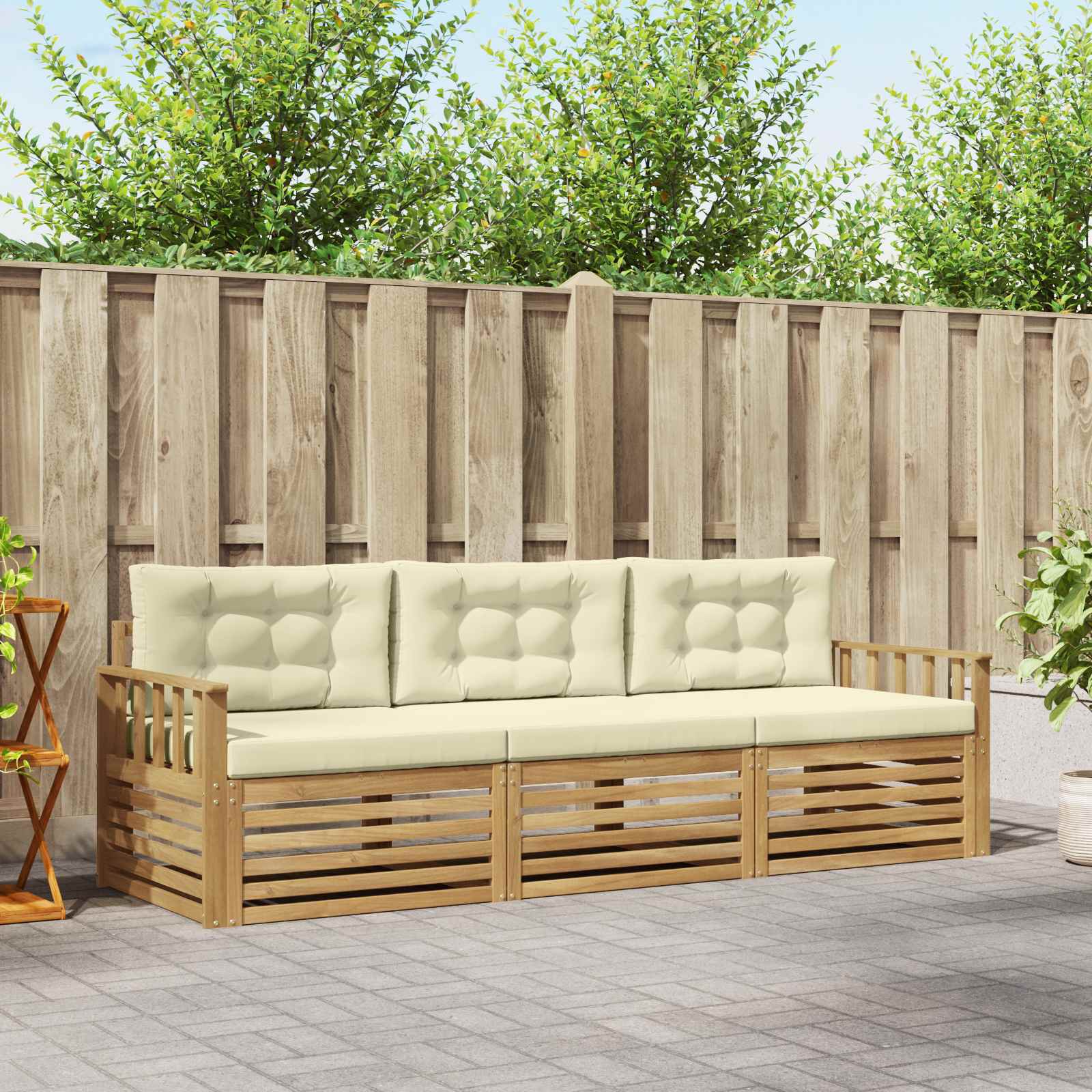 Set vanjskih sofa s jastukom 3 pcs Bijela i krem Poliester
