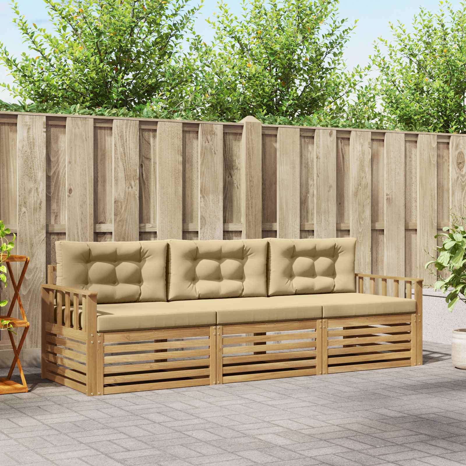 Set vanjskih sofa s jastukom 3 pcs Bijela i bež Poliester