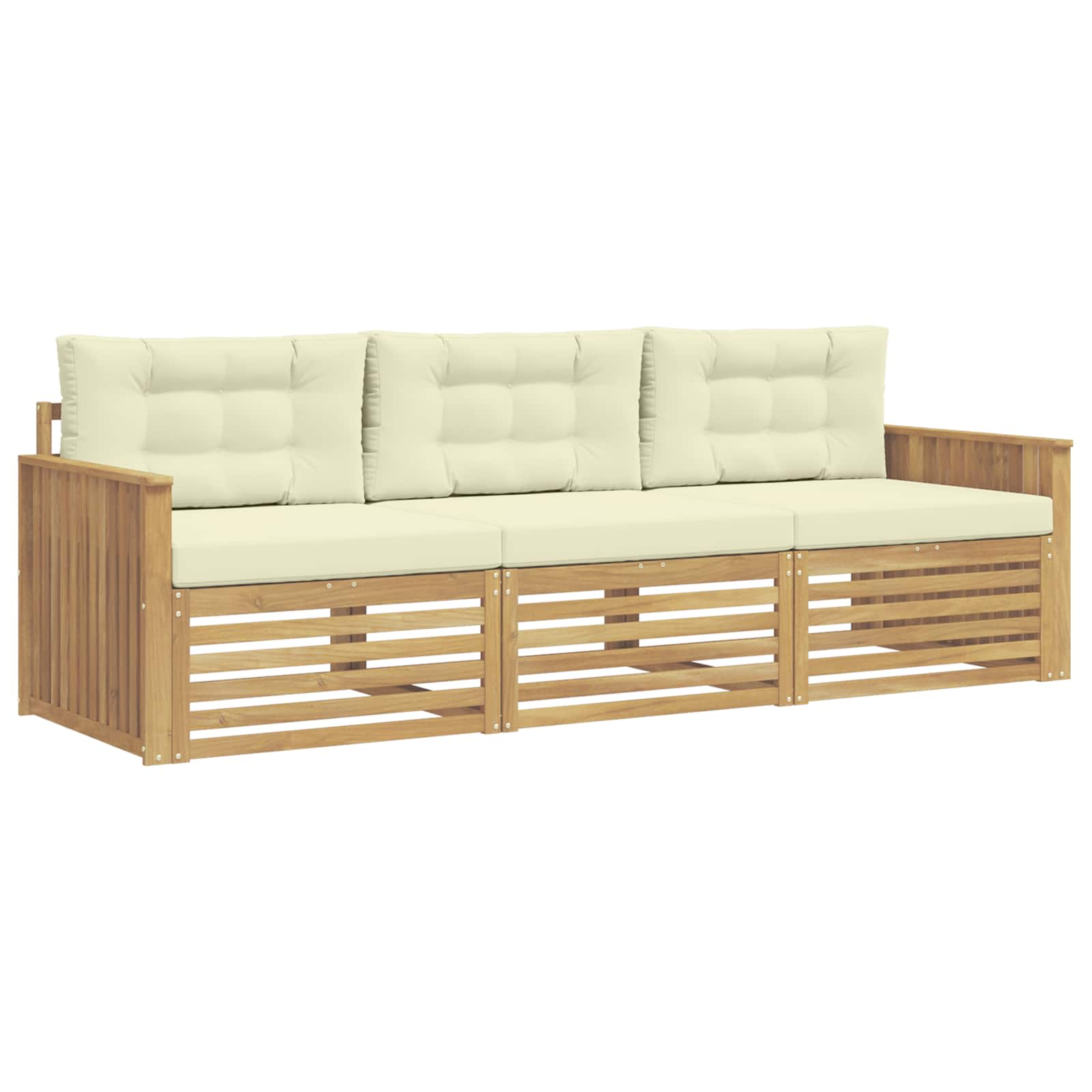 Set vanjskih sofa 3 kom. Bijela i krem Čvrsto drvo akacije