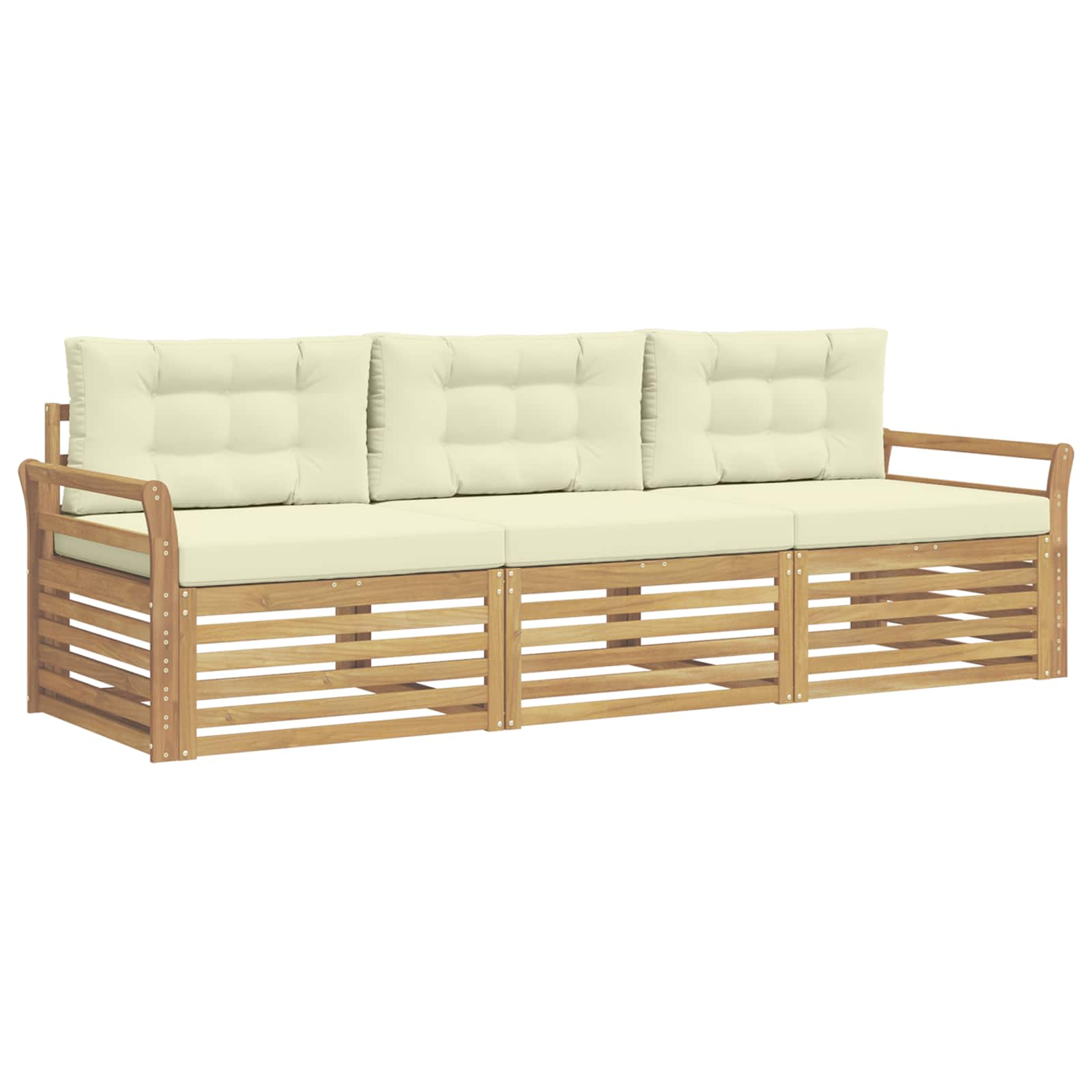 Set vanjskih sofa 3 kom. Bijela i krem Čvrsto drvo akacije