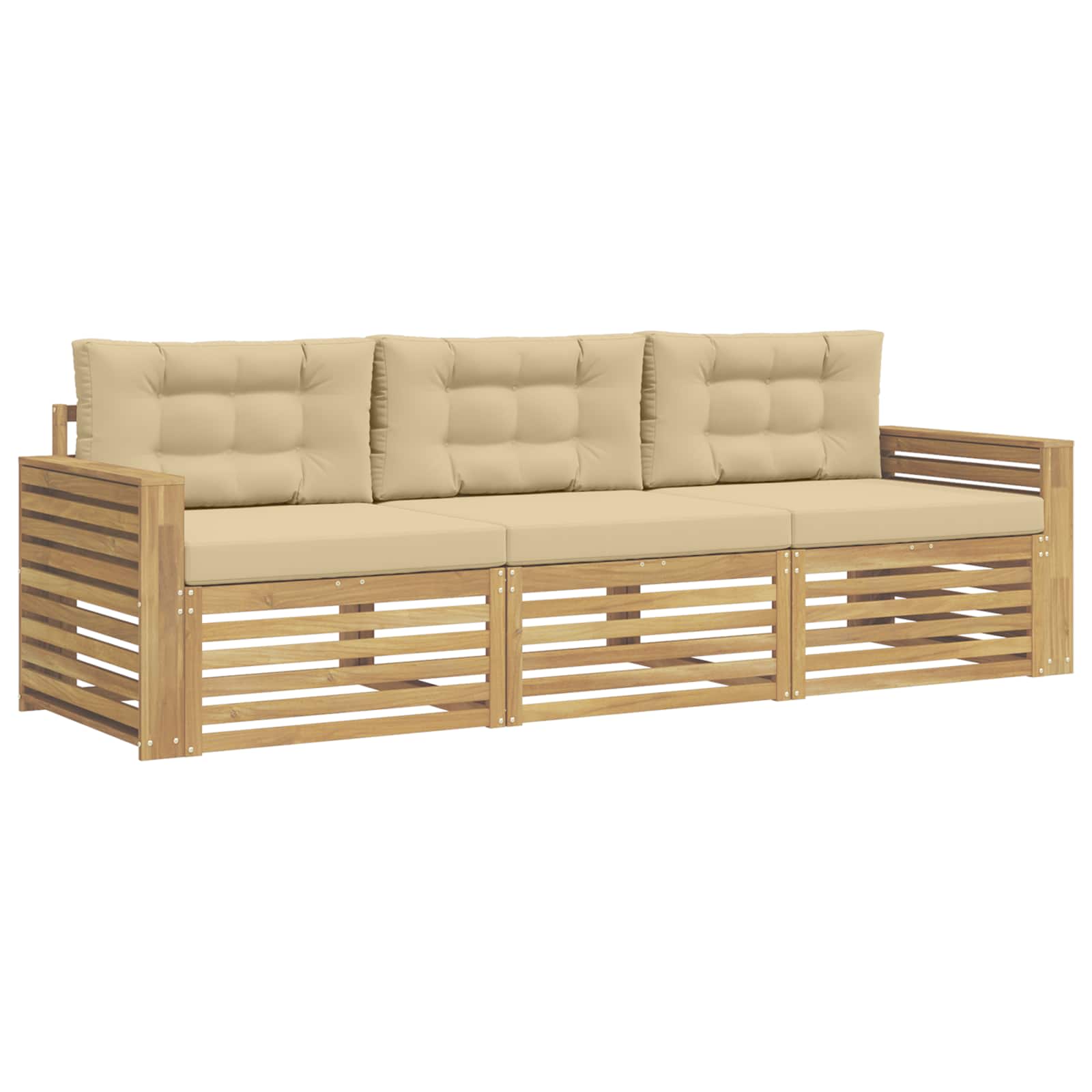 Set vanjskih sofa 3 kom. Bijela i bež Čvrsto drvo akacije