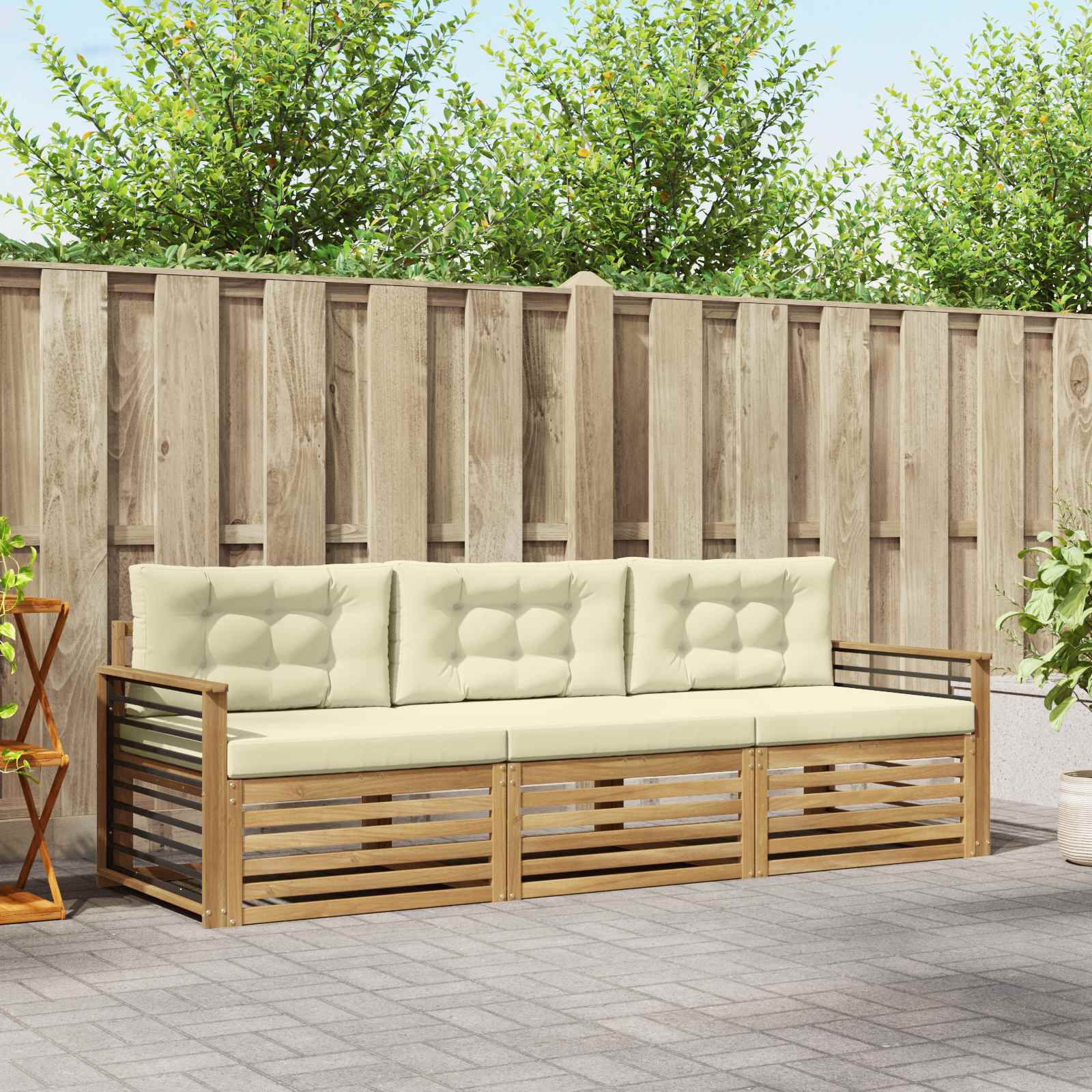 Set vanjskih sofa s jastukom 3 pcs Bijela i krem Poliester