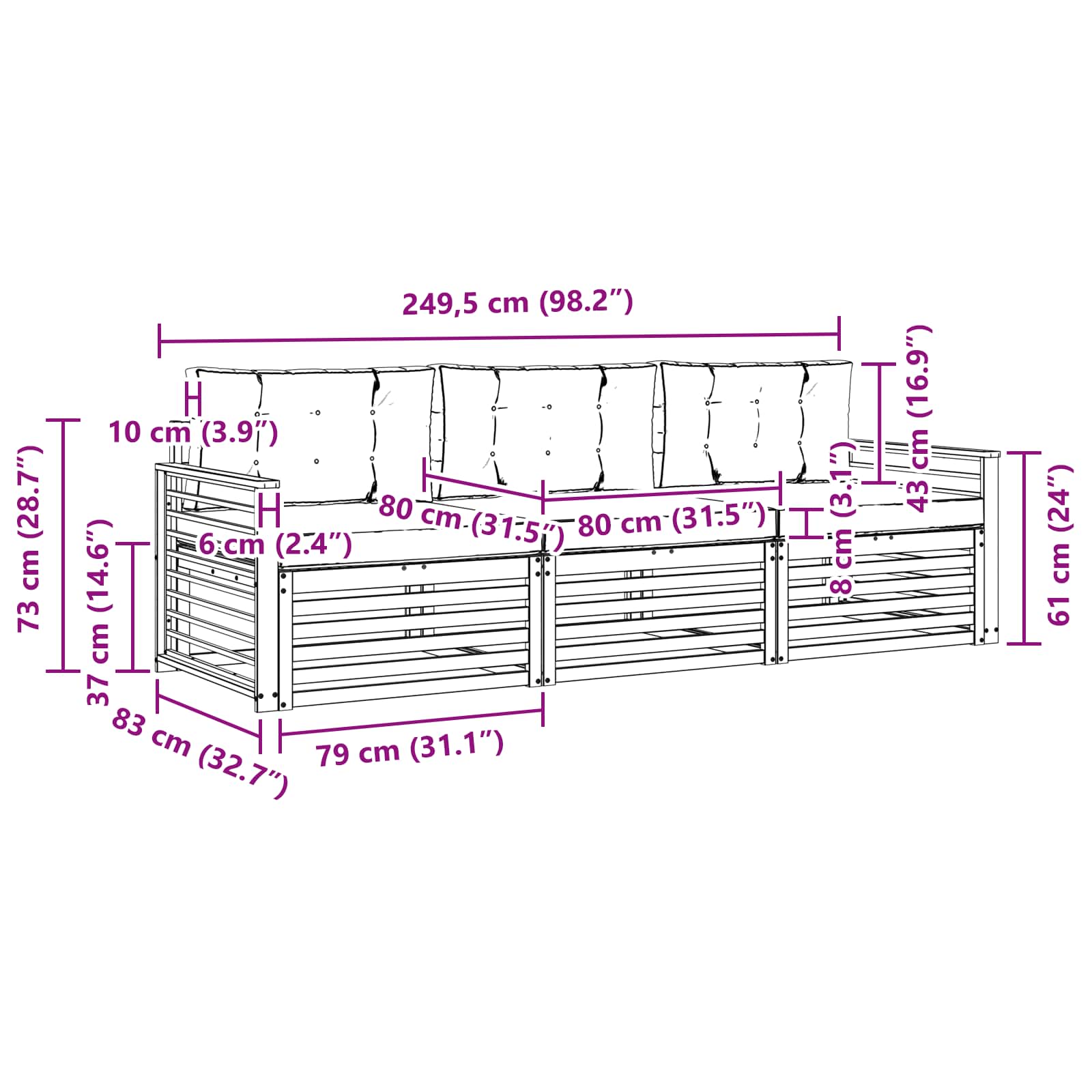 Set vanjskih sofa s jastukom 3 pcs Bijela i antracit Poliester