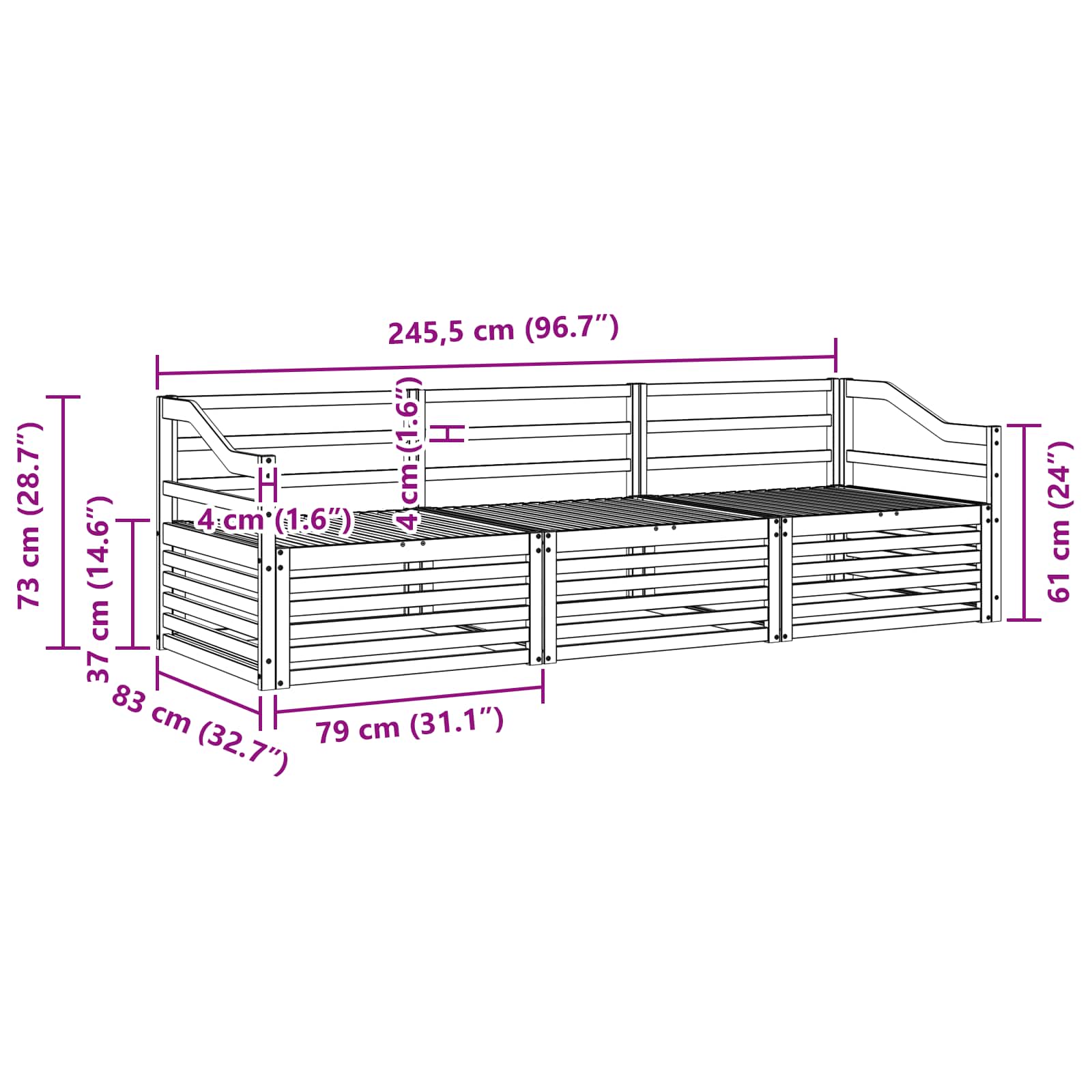 Set vanjskih sofa 3 pcs Bijela Čvrsto drvo akacije