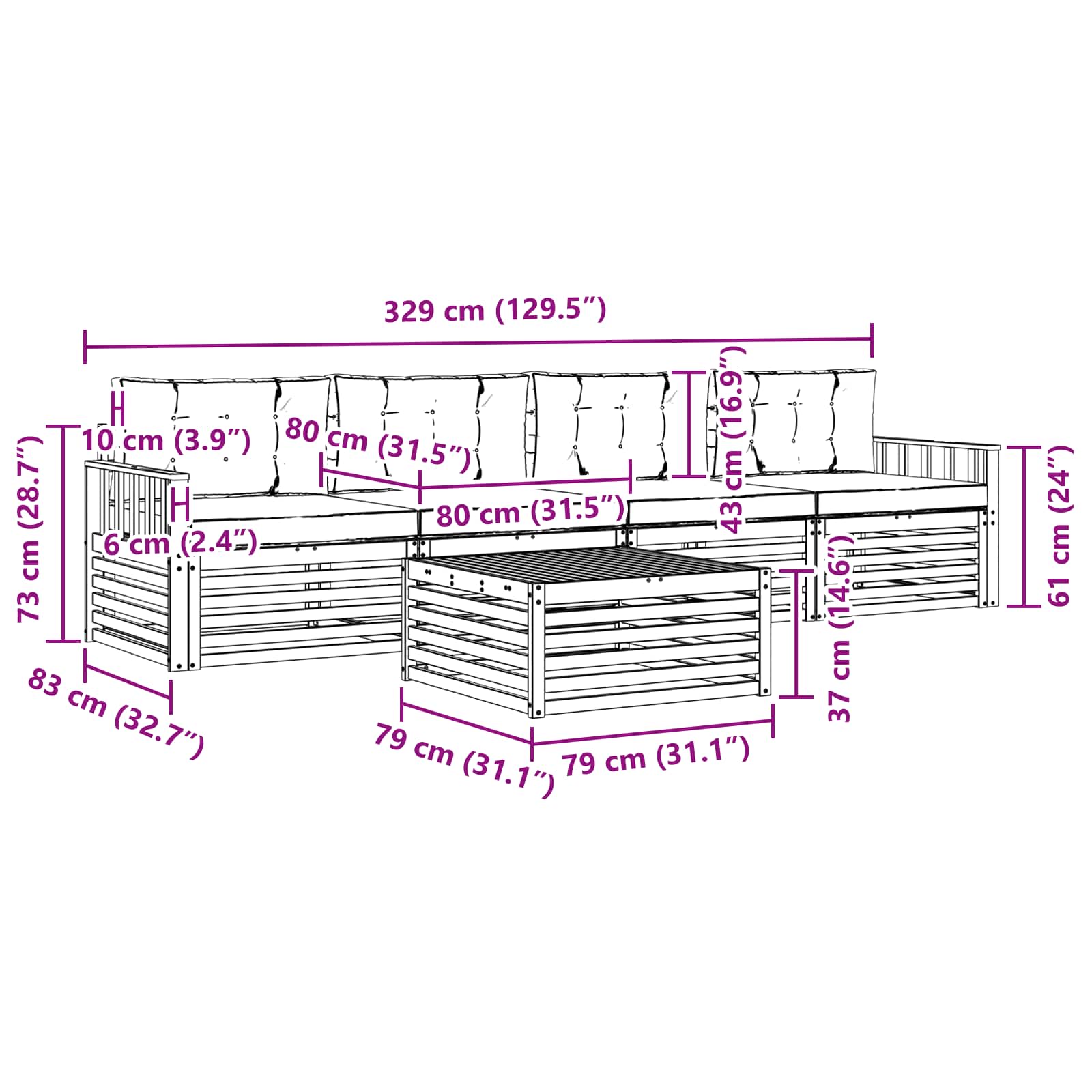 Set vanjskih sofa 5 kom. Bijela i krem Čvrsto drvo akacije