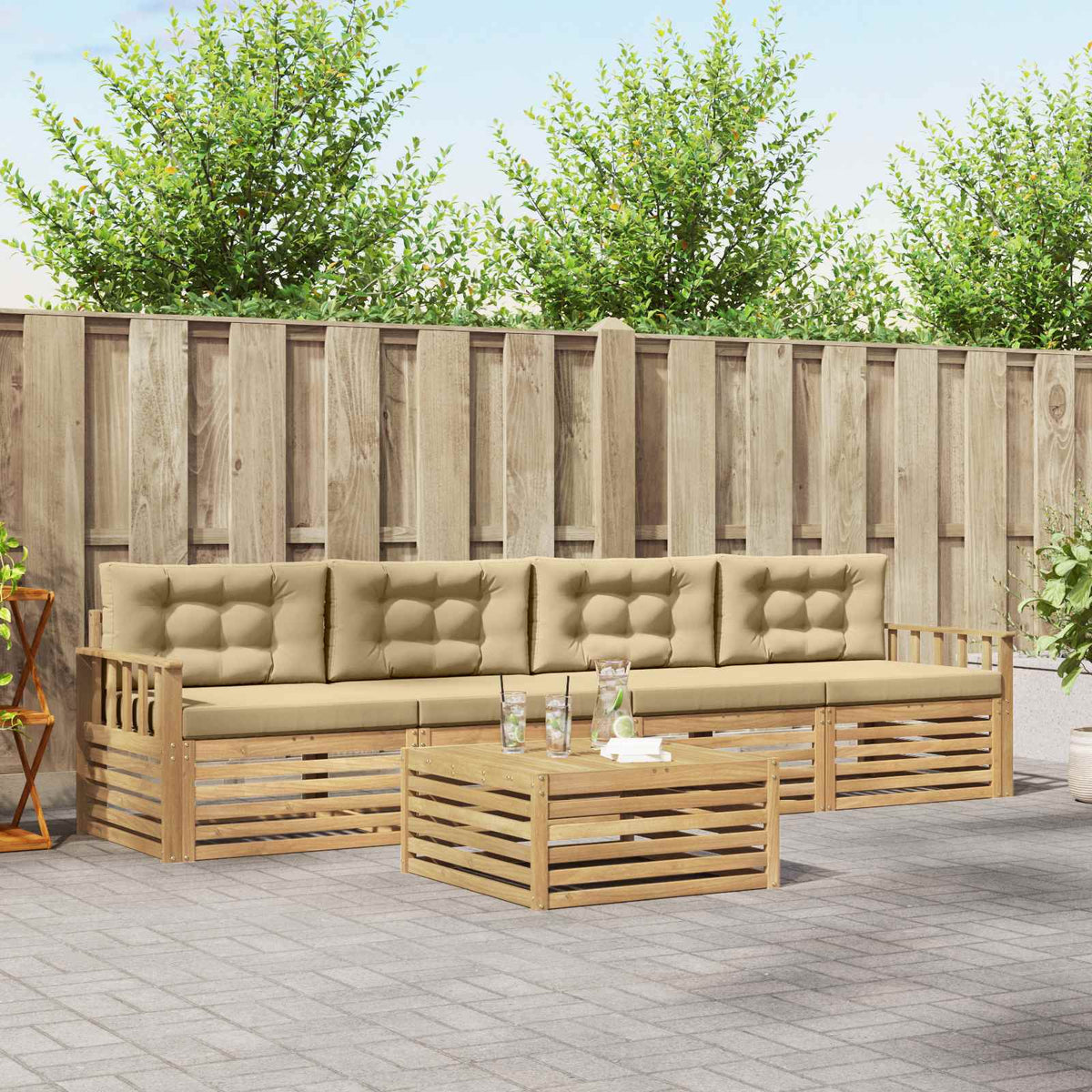 Set vanjskih sofa 5 kom. Bijela i bež Čvrsto drvo akacije