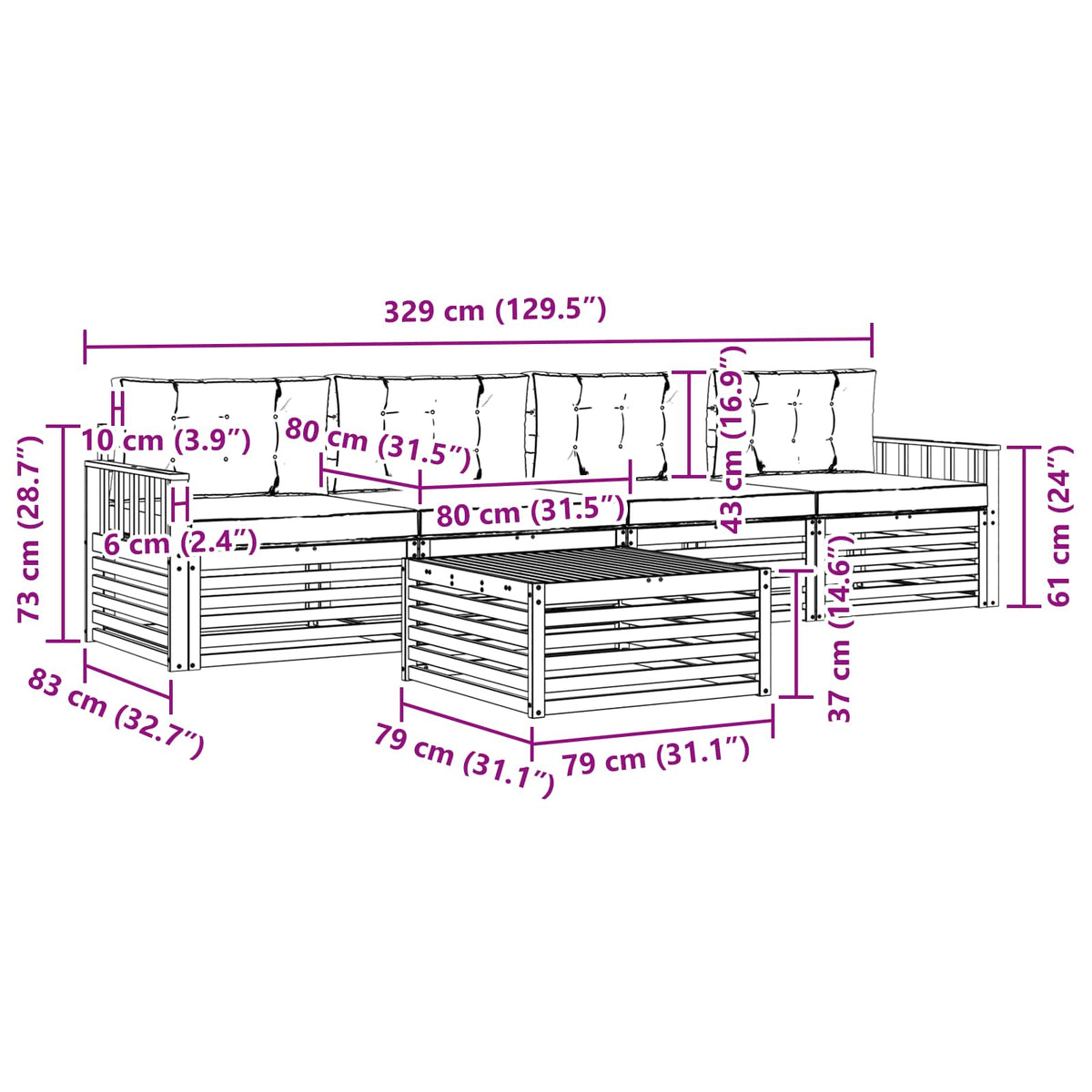 Set vanjskih sofa 5 kom. Bijela i bež Čvrsto drvo akacije