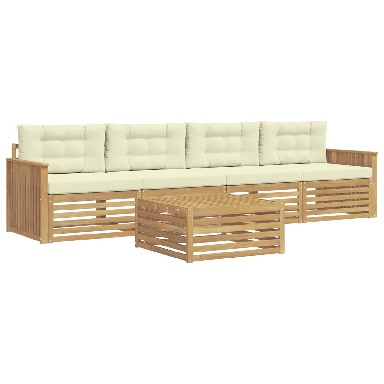 Set vanjskih sofa 5 kom. Bijela i krem Čvrsto drvo akacije