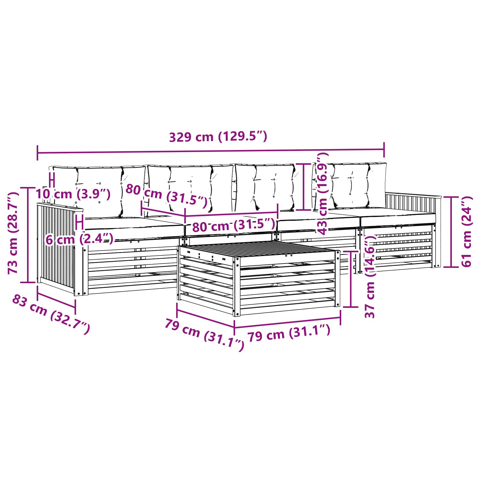 Set vanjskih sofa 5 kom. Bijela i krem Čvrsto drvo akacije