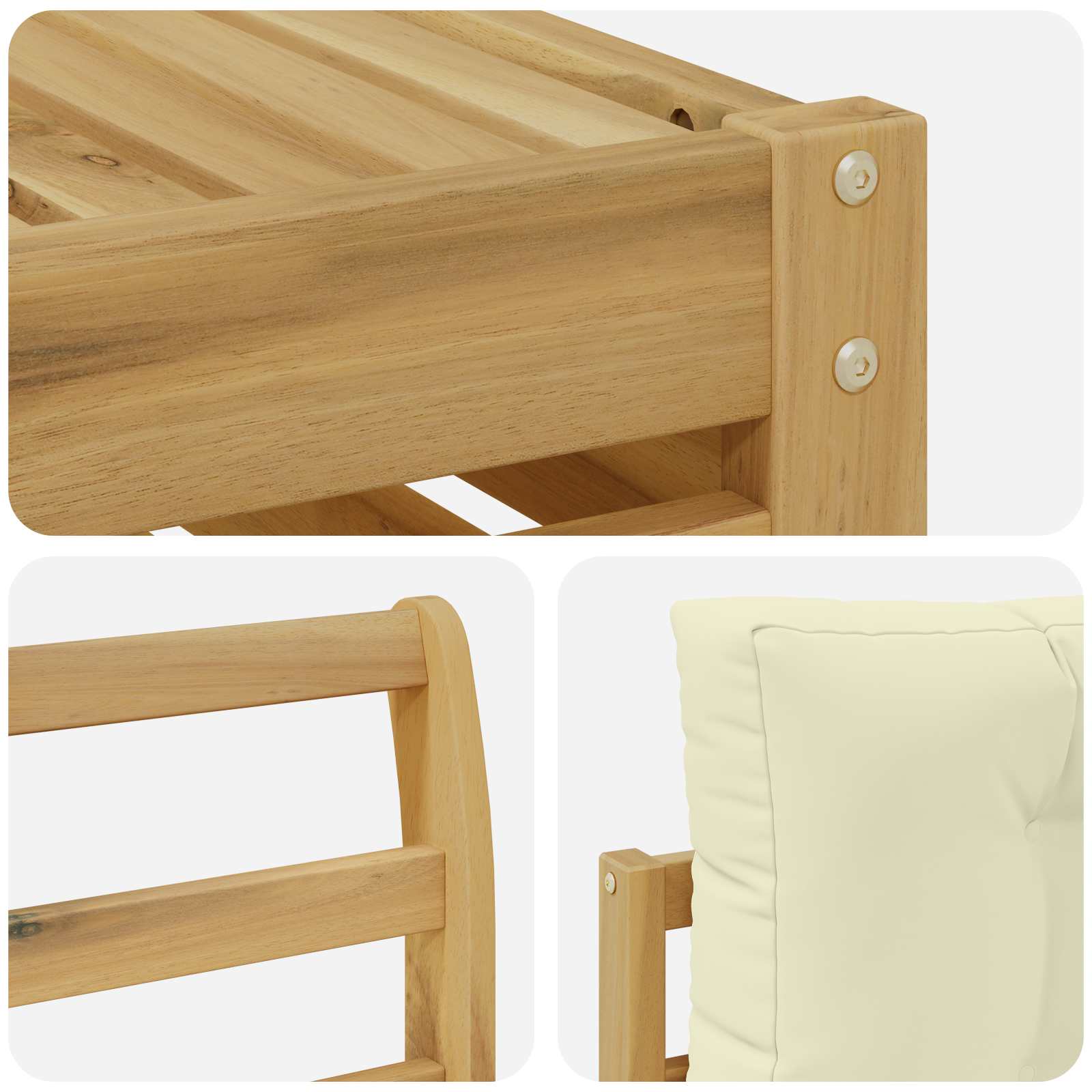 Set vanjskih sofa 5 kom. Bijela i krem Čvrsto drvo akacije