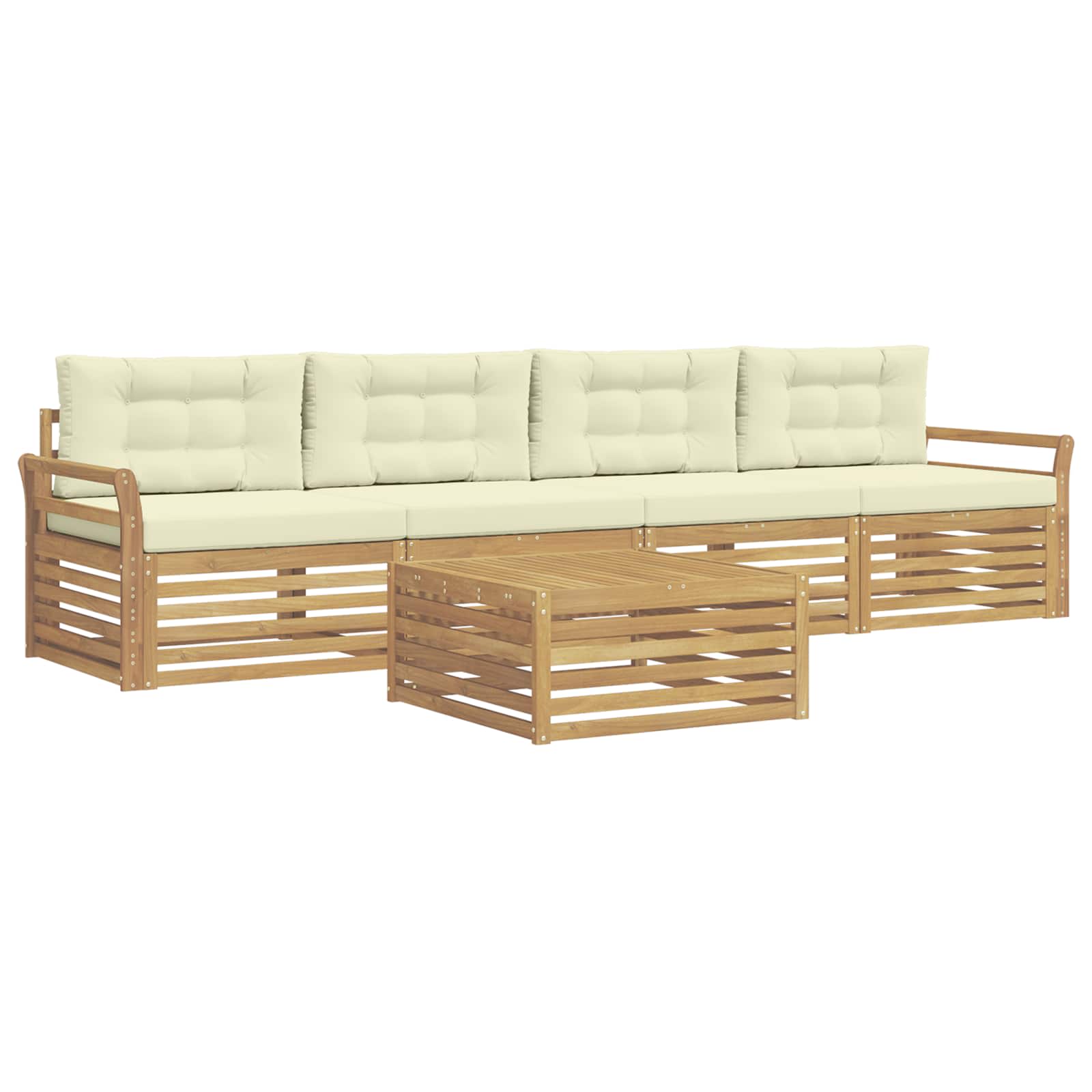 Set vanjskih sofa 5 kom. Bijela i krem Čvrsto drvo akacije