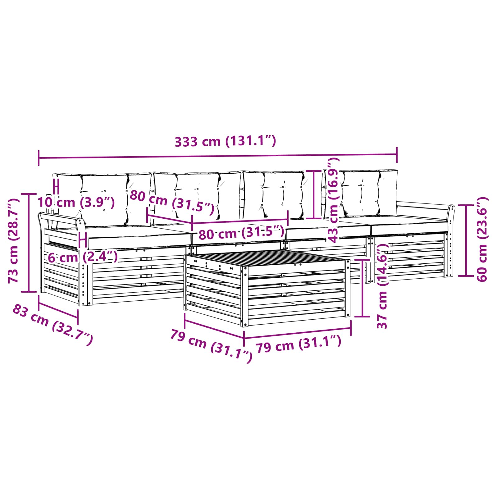 Set vanjskih sofa 5 kom. Bijela i krem Čvrsto drvo akacije