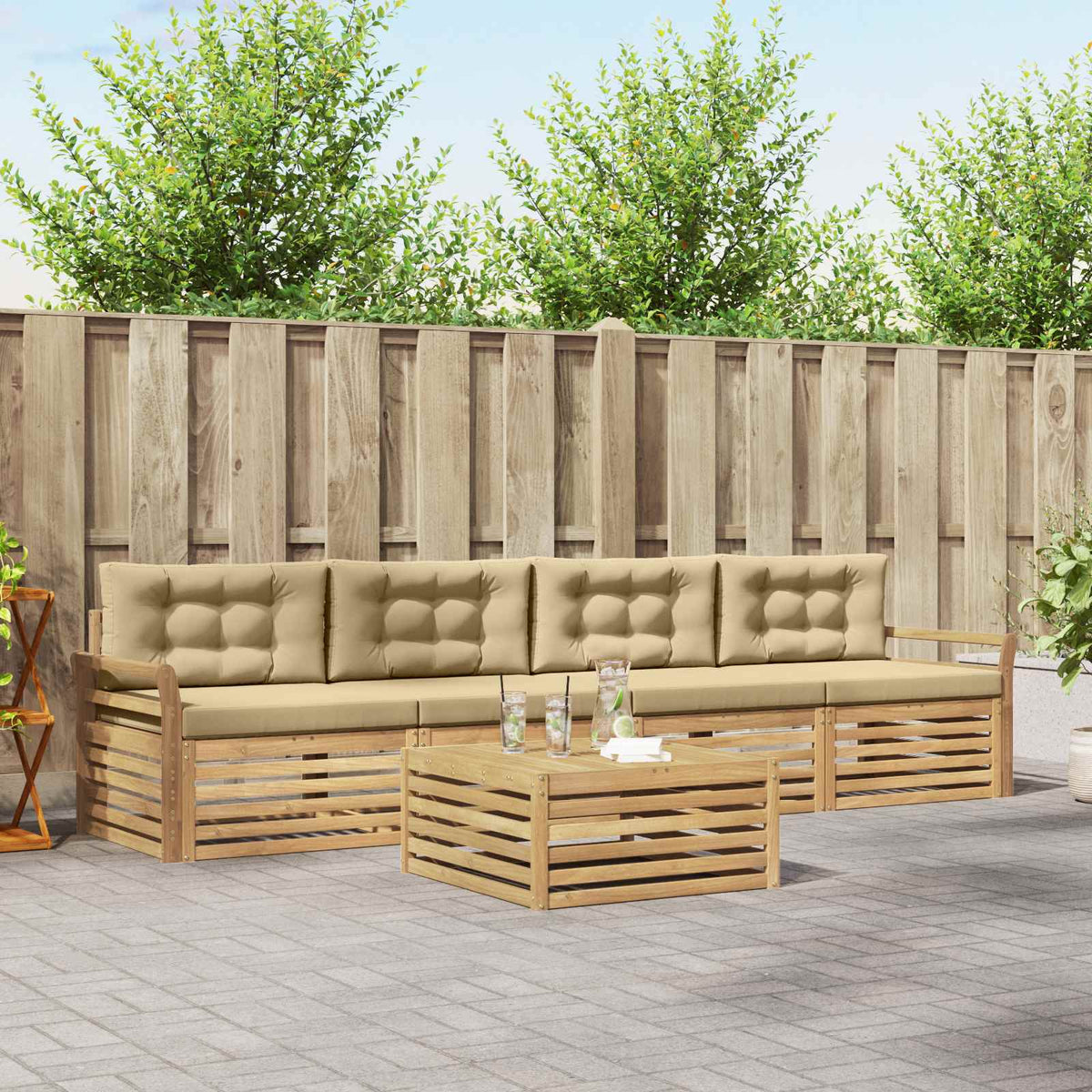 Set vanjskih sofa 5 kom. Bijela i bež Čvrsto drvo akacije