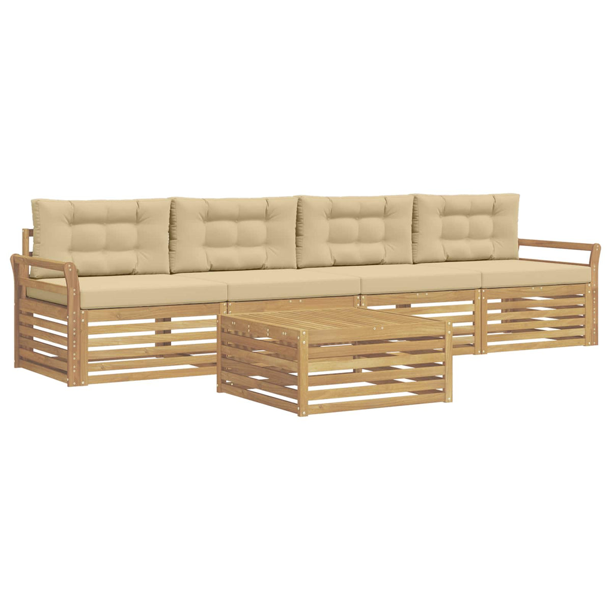 Set vanjskih sofa 5 kom. Bijela i bež Čvrsto drvo akacije