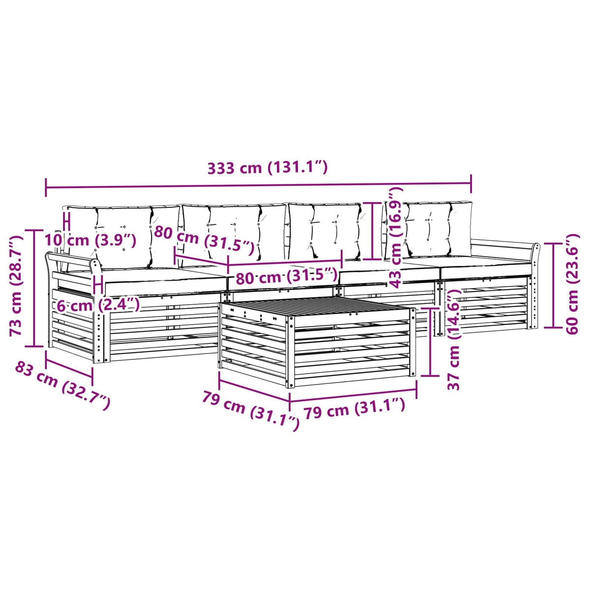 Set vanjskih sofa 5 kom. Bijela i bež Čvrsto drvo akacije