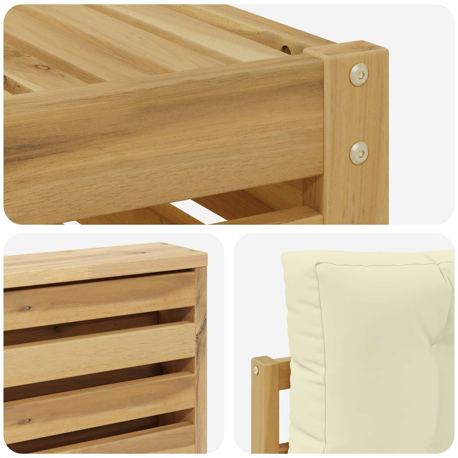 Set vanjskih sofa 5 kom. Bijela i krem Čvrsto drvo akacije