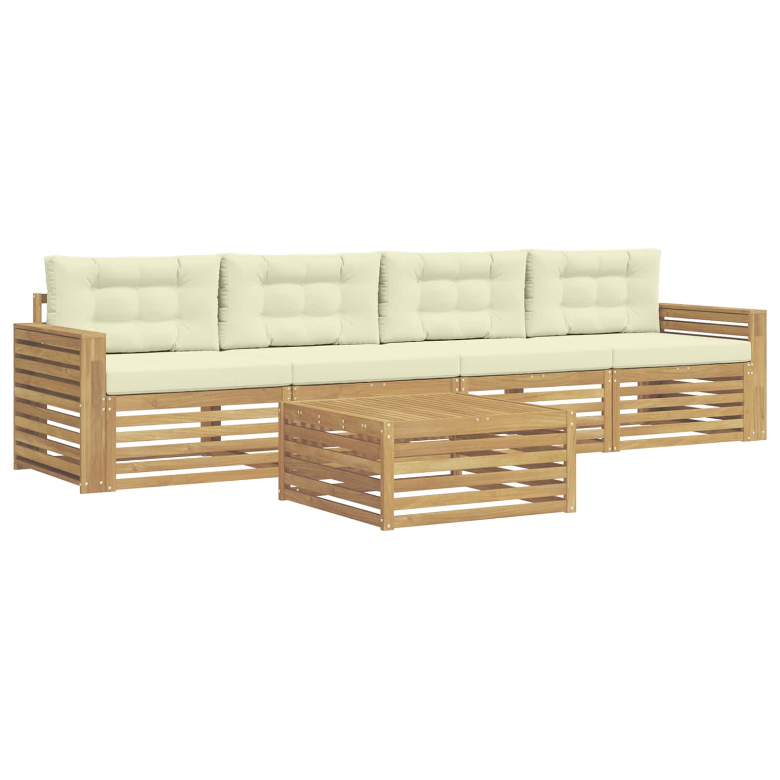 Set vanjskih sofa 5 kom. Bijela i krem Čvrsto drvo akacije