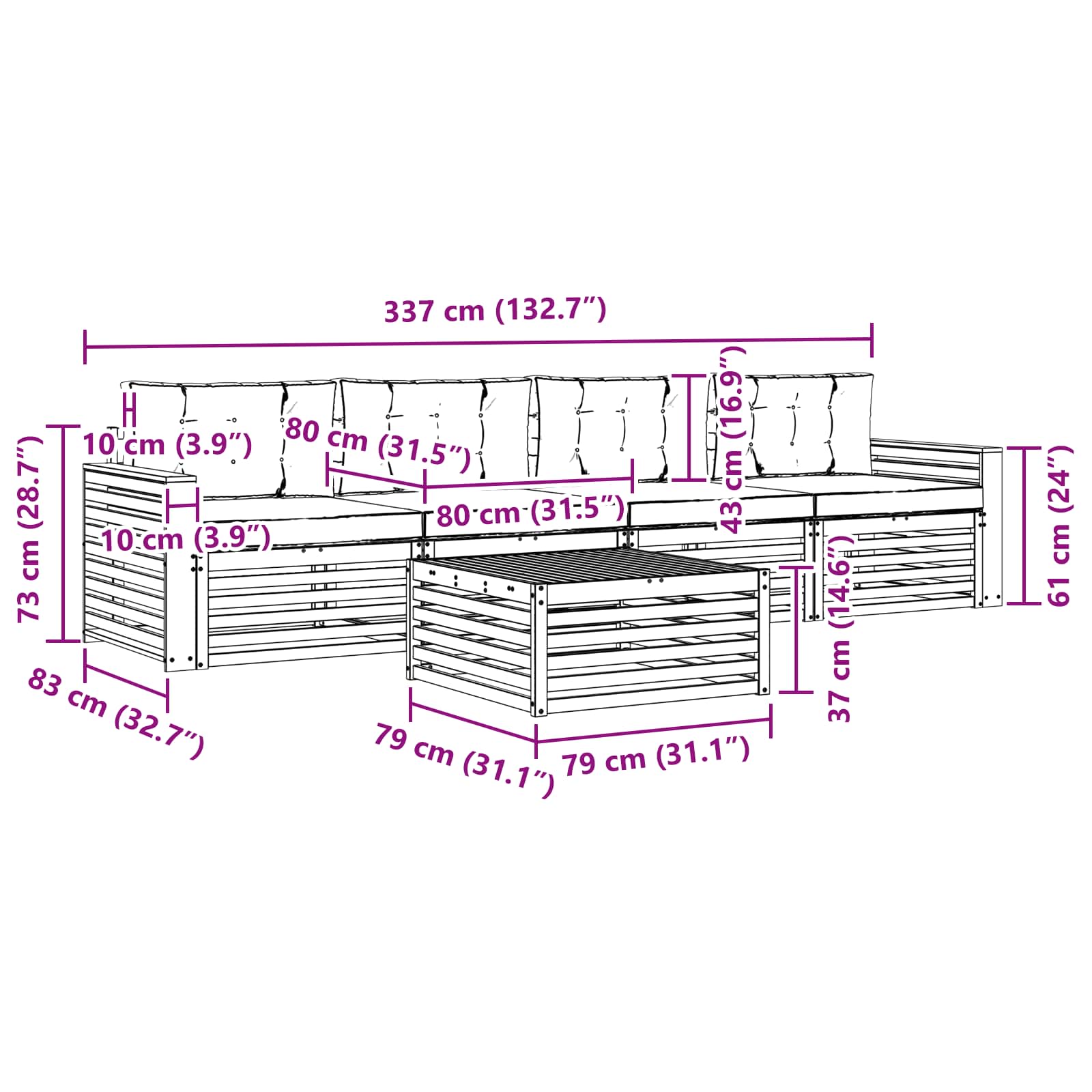 Set vanjskih sofa 5 kom. Bijela i krem Čvrsto drvo akacije
