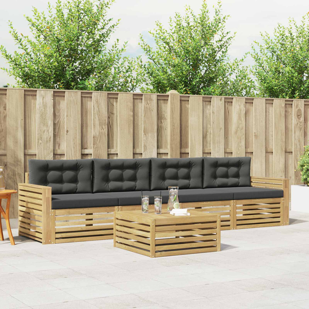 Set vanjskih sofa 5 kom. Bijela i antracit Čvrsto drvo akacije