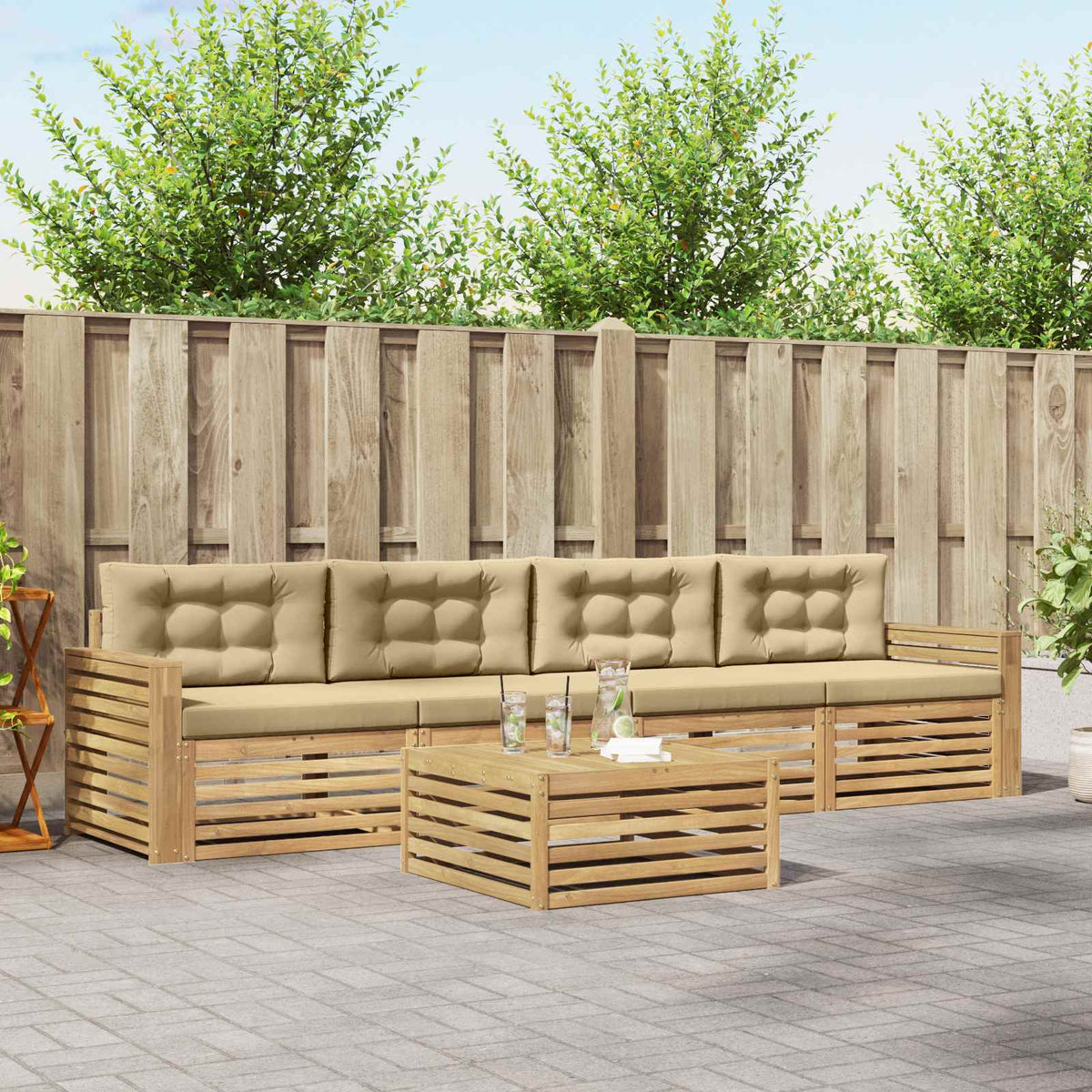Set vanjskih sofa 5 kom. Bijela i bež Čvrsto drvo akacije