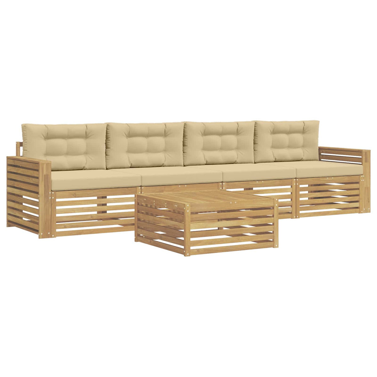 Set vanjskih sofa 5 kom. Bijela i bež Čvrsto drvo akacije