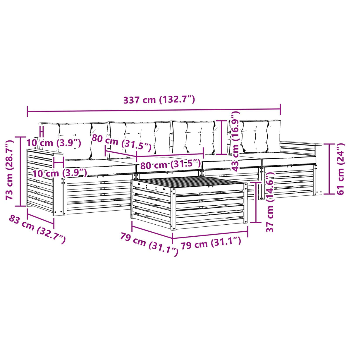 Set vanjskih sofa 5 kom. Bijela i bež Čvrsto drvo akacije