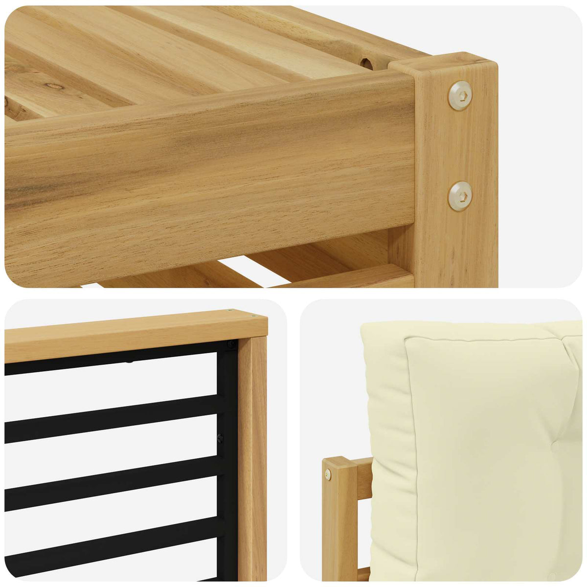 Set vanjskih sofa 5 kom. Bijela i krem Čvrsto drvo akacije
