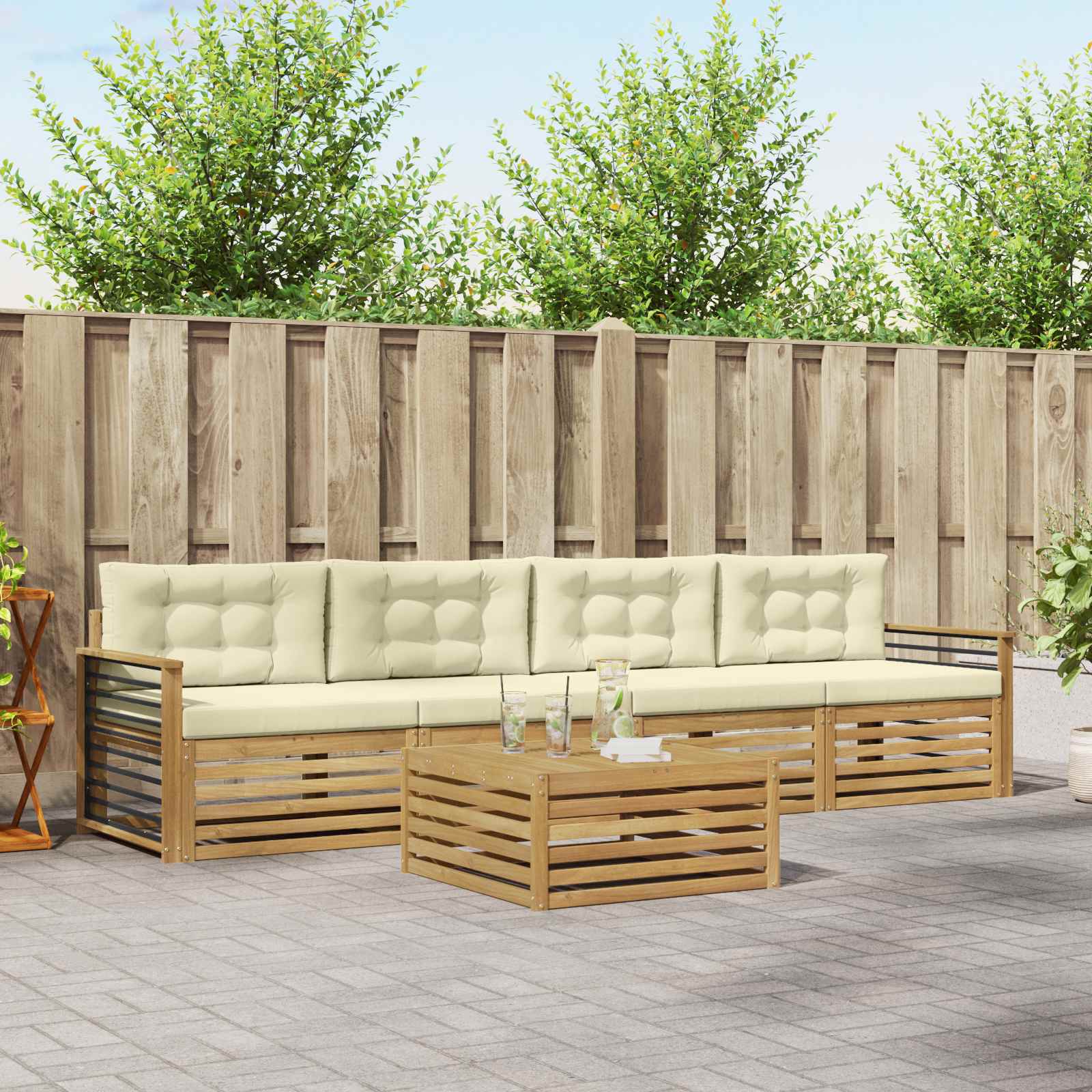 Set vanjskih sofa 5 pcs Bijela i krem Čvrsto drvo akacije