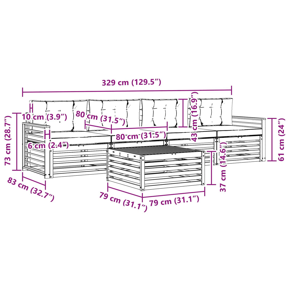 Set vanjskih sofa 5 kom. Bijela i antracit Čvrsto drvo akacije