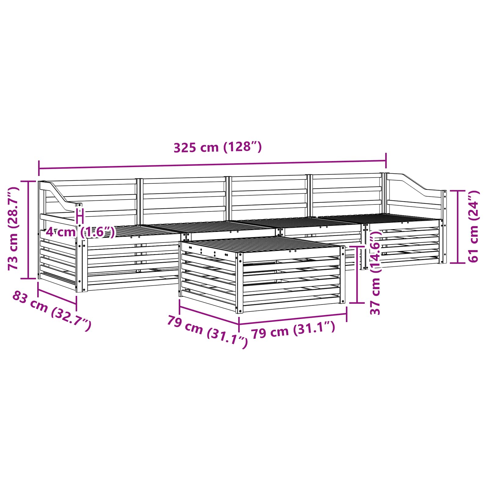 Set vanjskih sofa 5 pcs Bijela Čvrsto drvo akacije