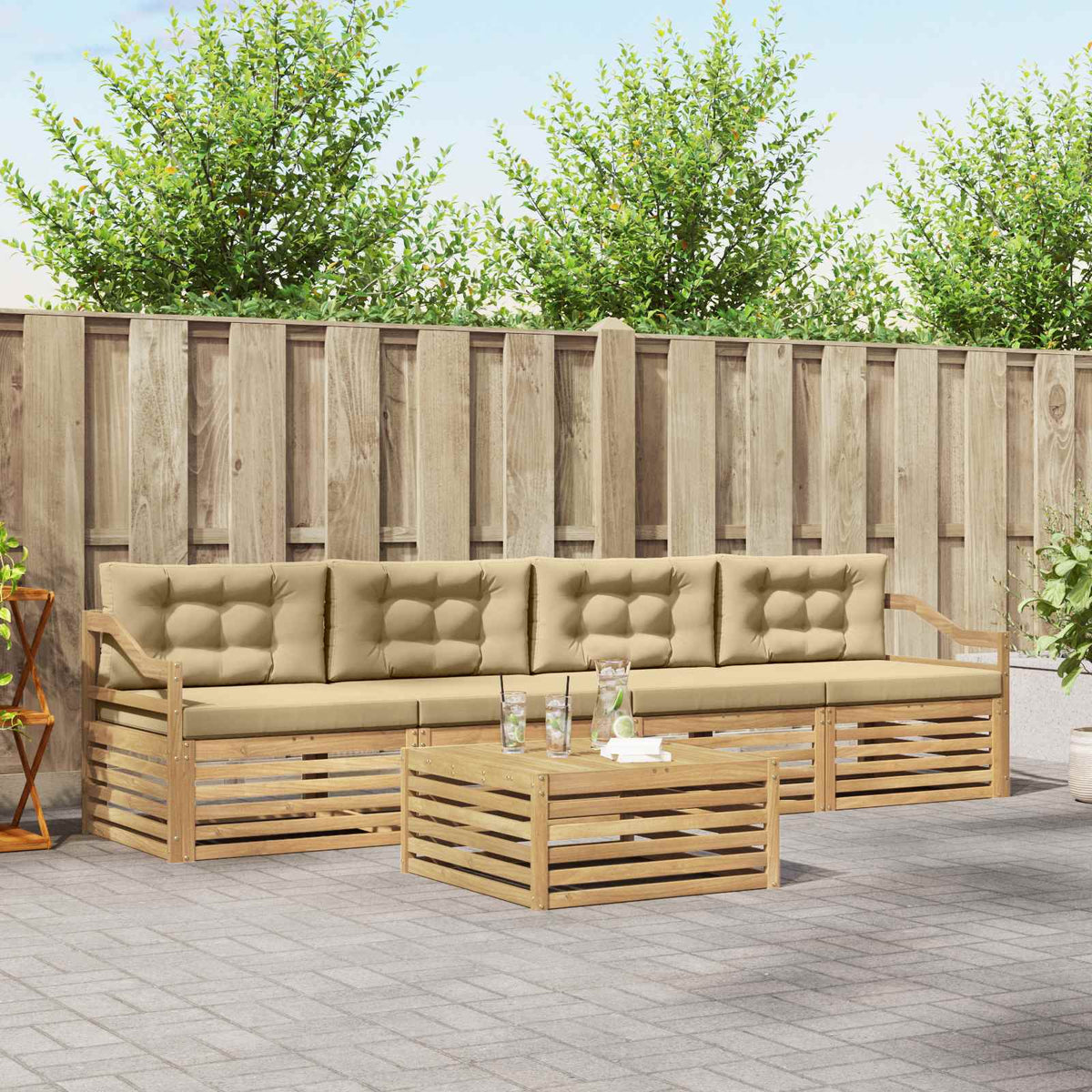 Set vanjskih sofa 5 kom. Bijela i bež Čvrsto drvo akacije