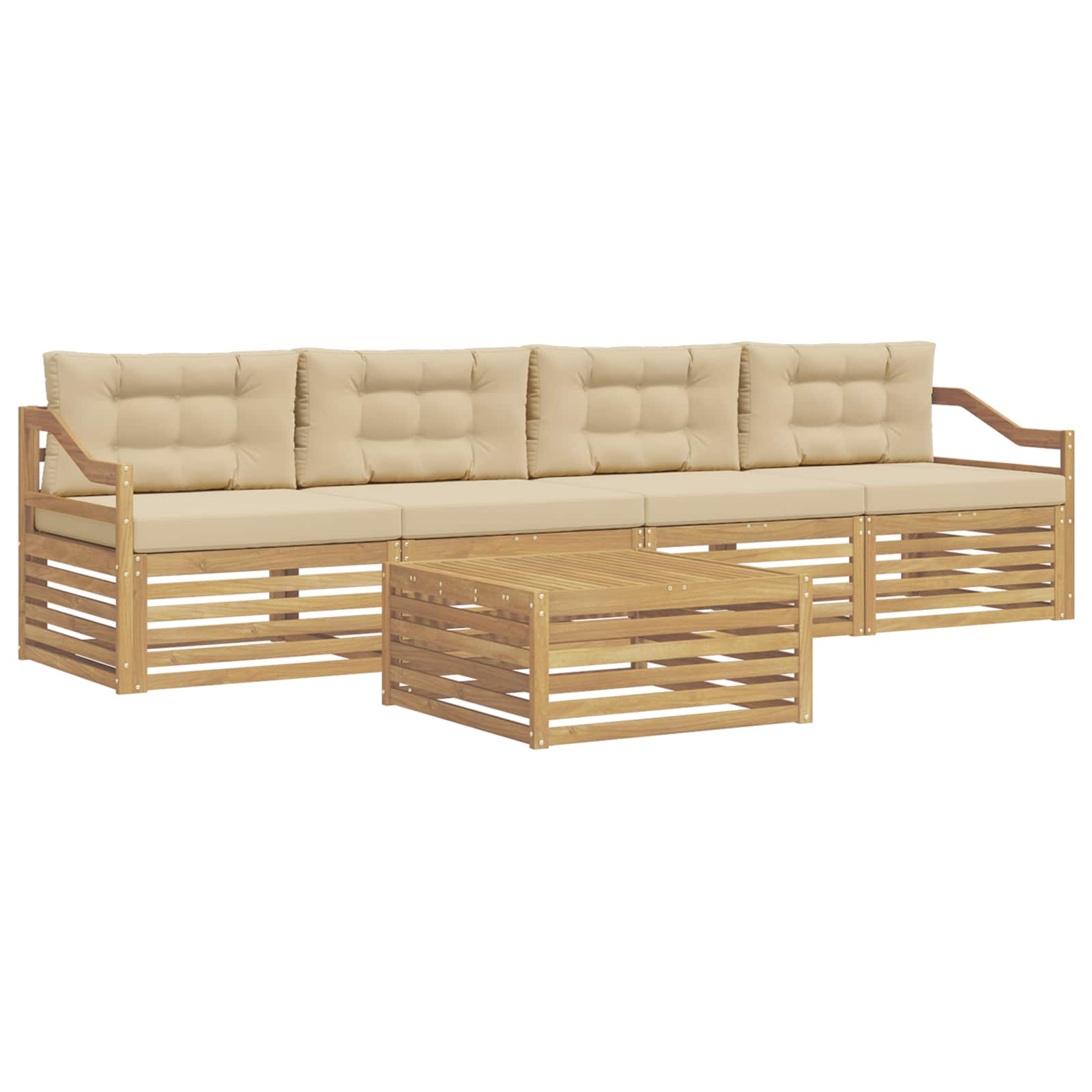 Set vanjskih sofa 5 pcs Bijela i bež Čvrsto drvo akacije