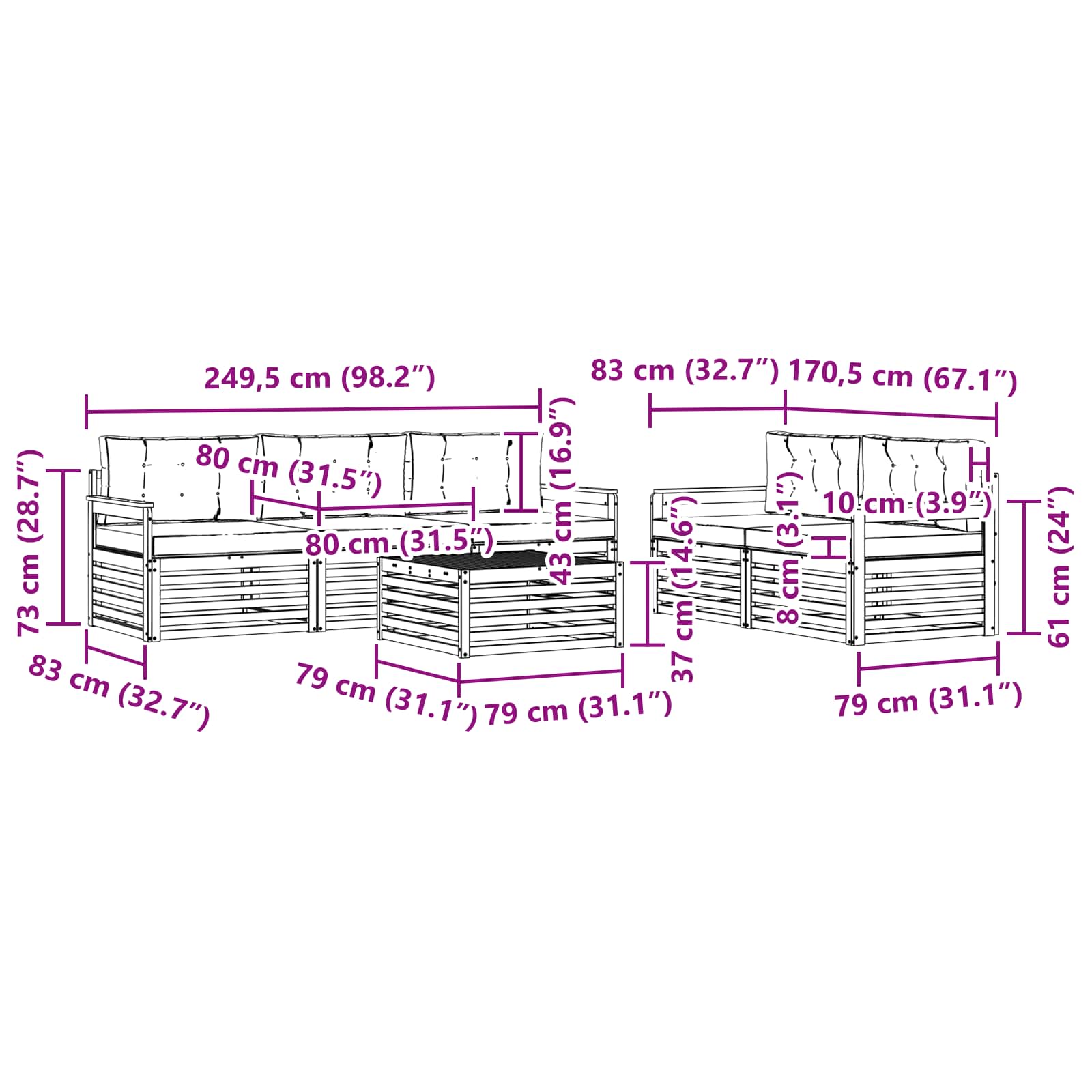 Set vanjskih sofa 6 pcs Bijela i krem