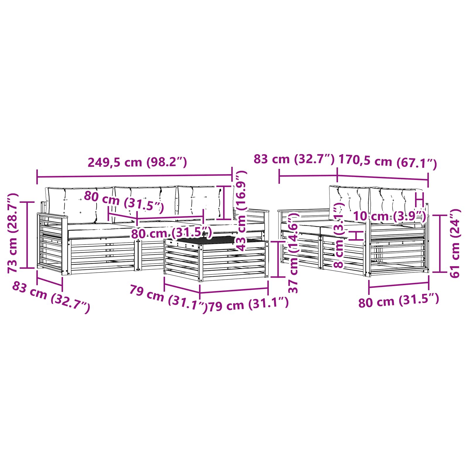 Set vanjskih sofa 6 pcs Bijela i krem