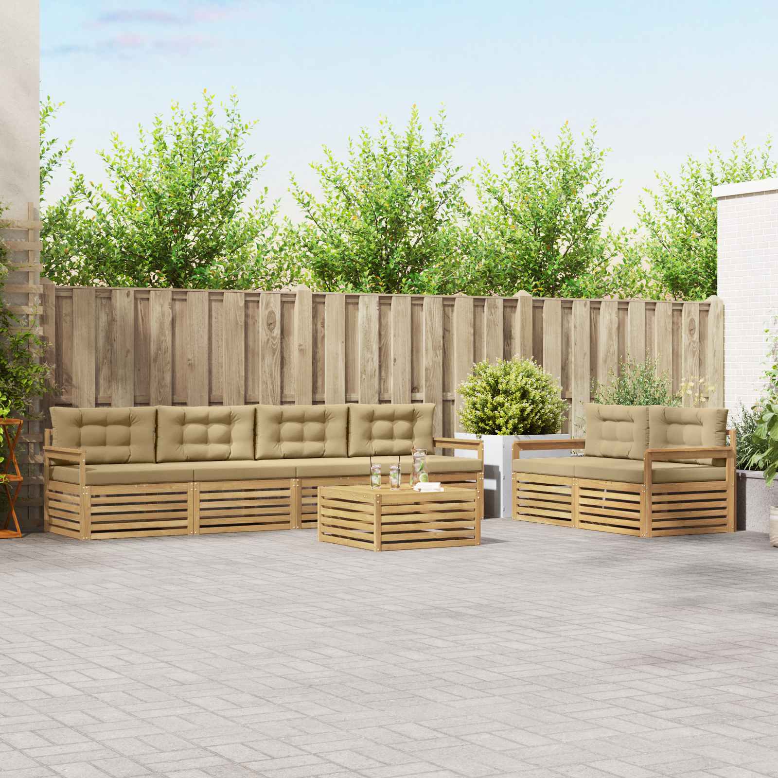 Set vanjskih sofa s jastukom 7 pcs Bijela i bež Poliester
