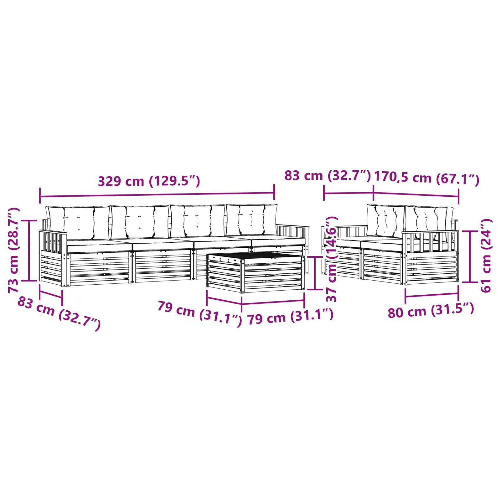 Set vanjskih sofa s jastukom 7 pcs Bijela i krem Poliester