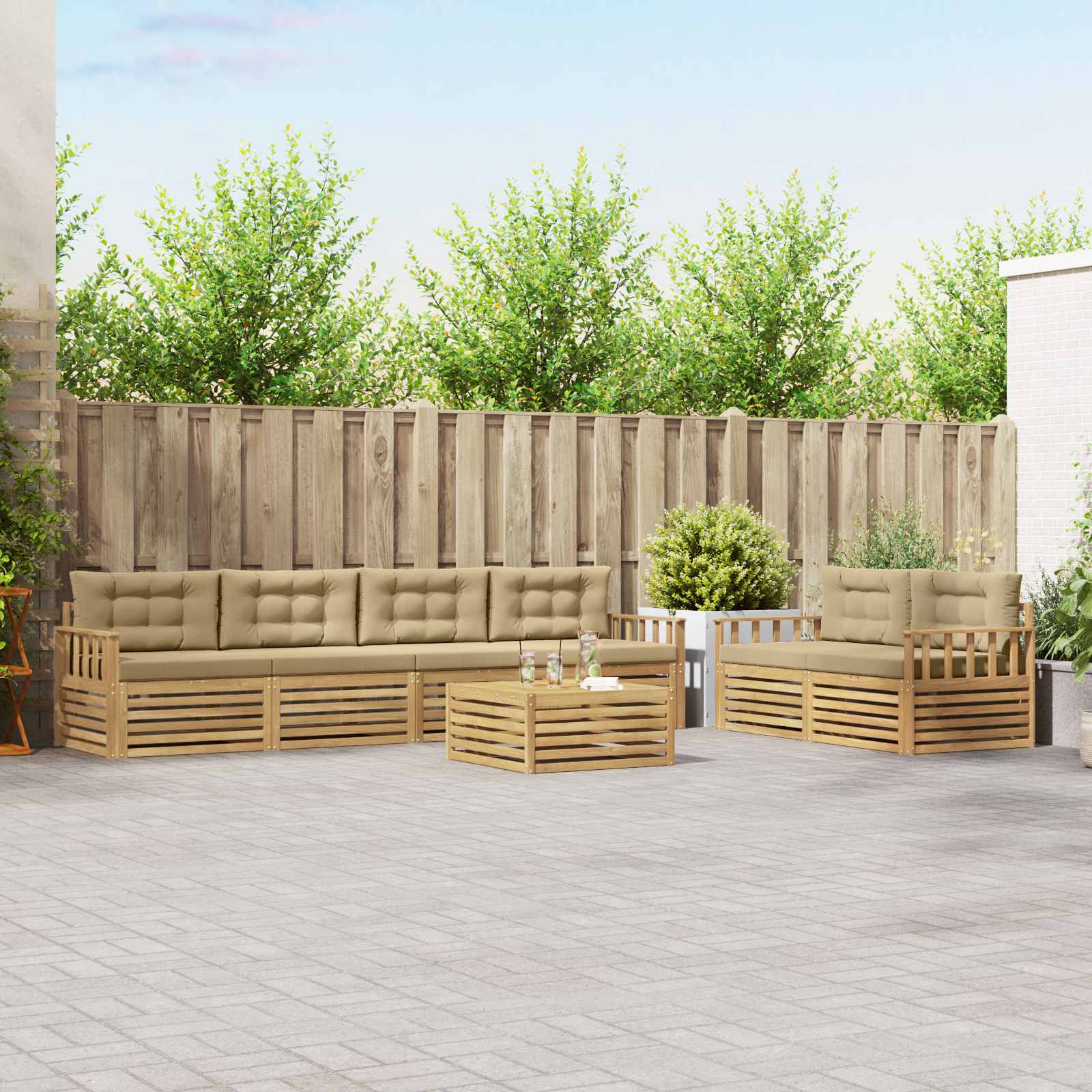 Set vanjskih sofa s jastukom 7 pcs Bijela i bež Poliester