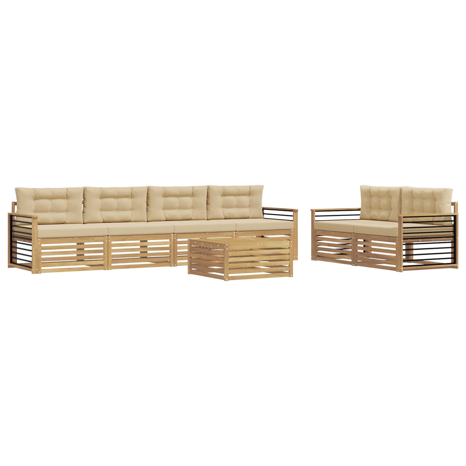 Set vanjskih sofa s jastukom 7 pcs Bijela i bež Poliester