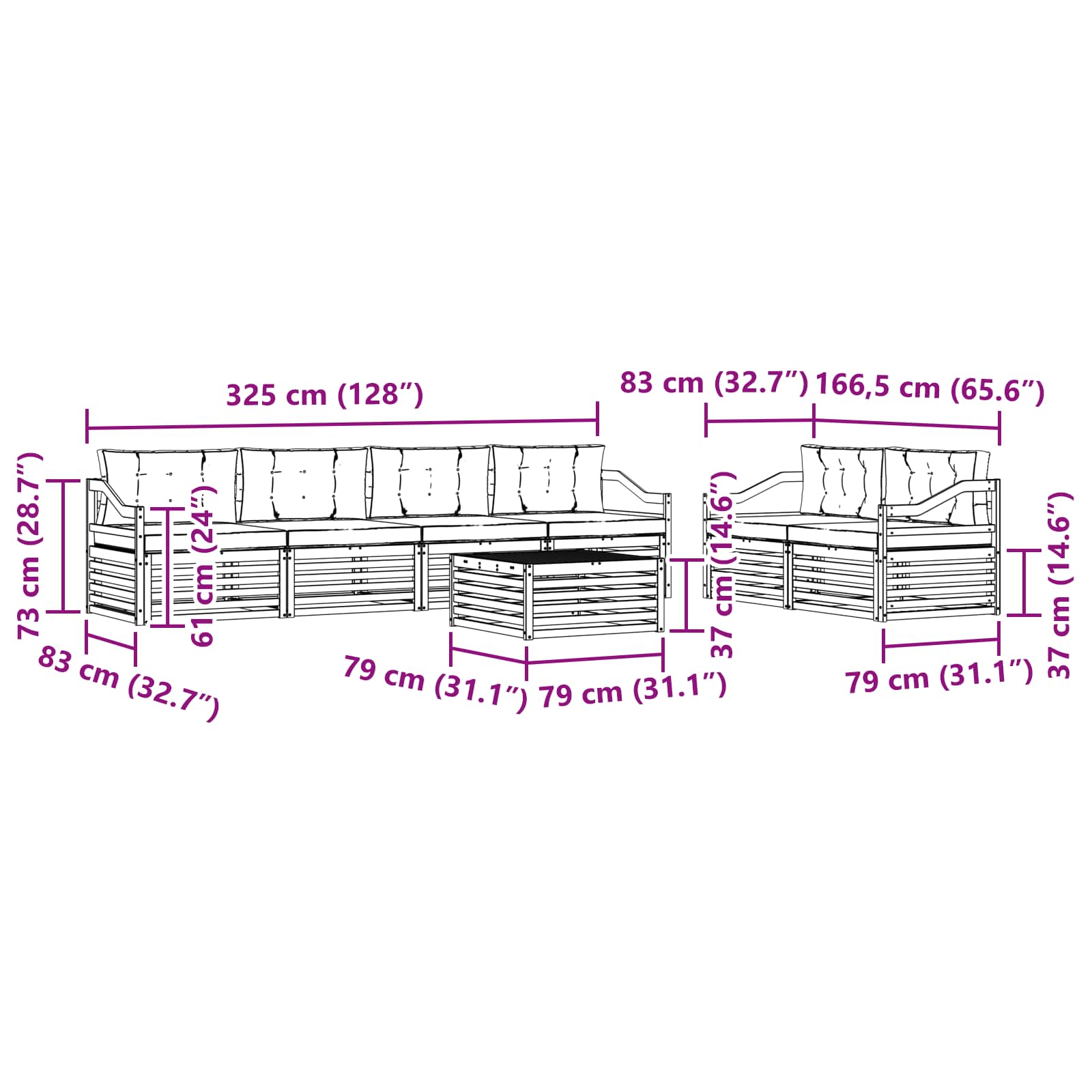 Set vanjskih sofa s jastukom 7 pcs Bijela i bež Poliester